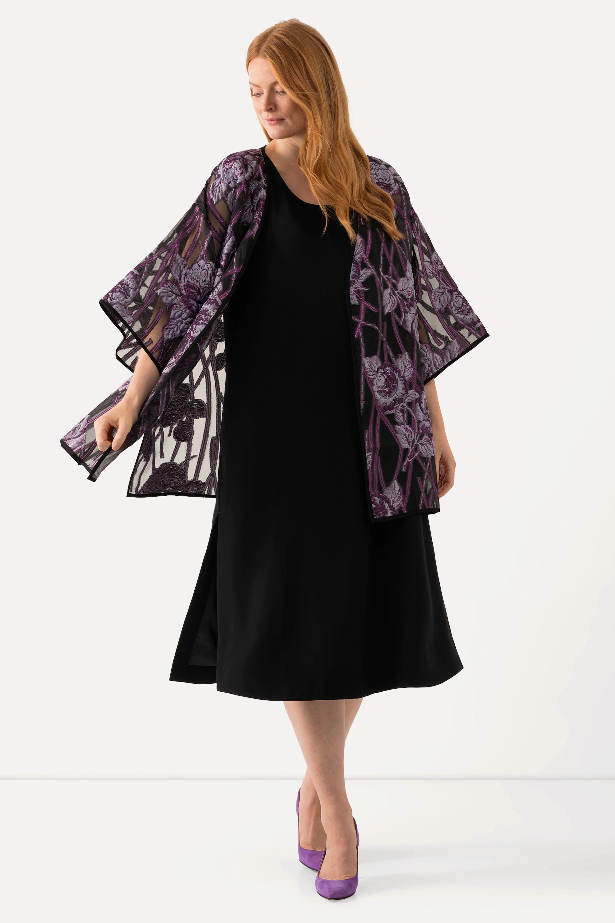 Ulla Popken Acetat Midikleid A-Linie Rundhals Ärmellos