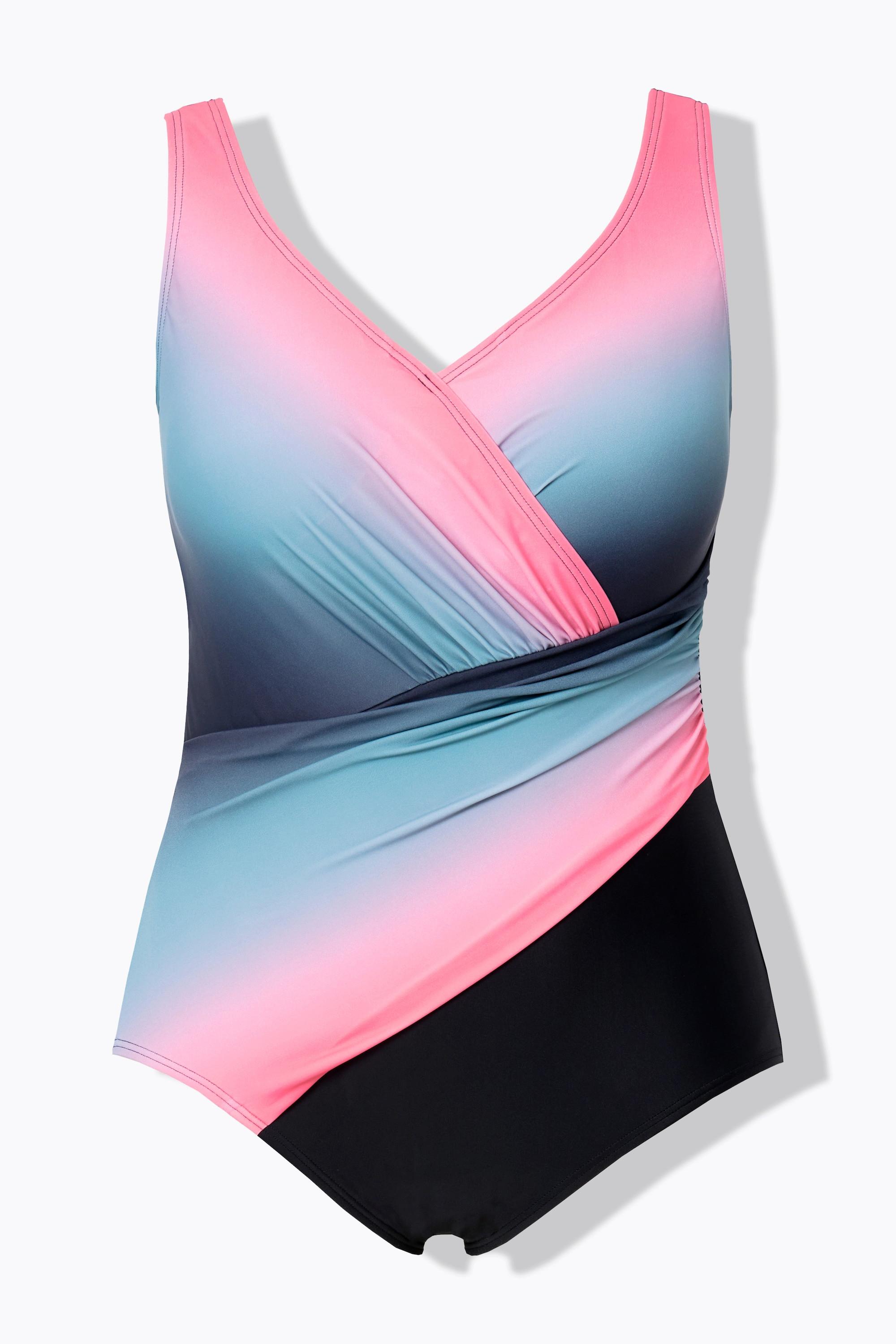 Ulla Popken Badeanzug, Farbverlauf, drapiert, Softschalen, recycelt