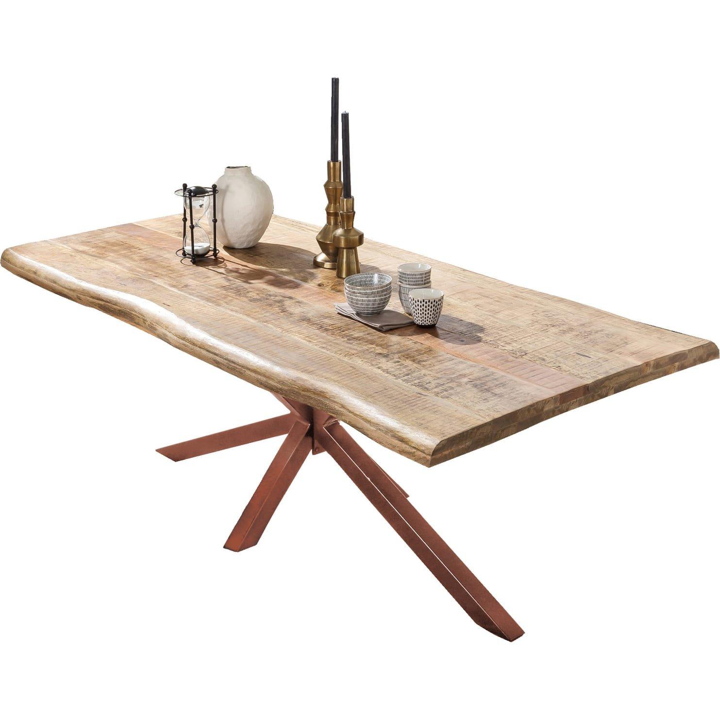 mutoni Massivholztisch 160x90 - Mango natur - Metall antik - mit Baumkante
