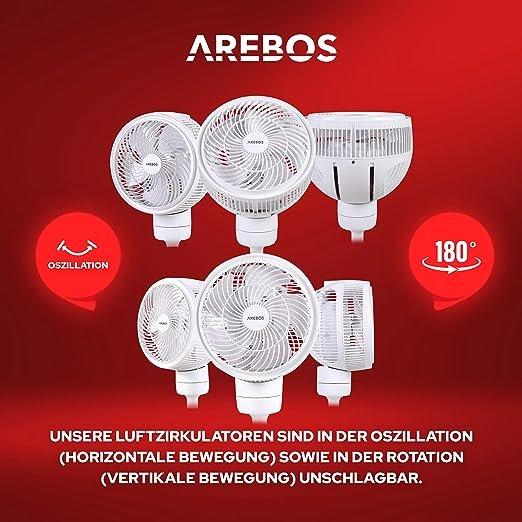 Arebos AREBOS 3D Bodenventilator Luftzirkulator Standventilator Lüfter Windmaschine 55W