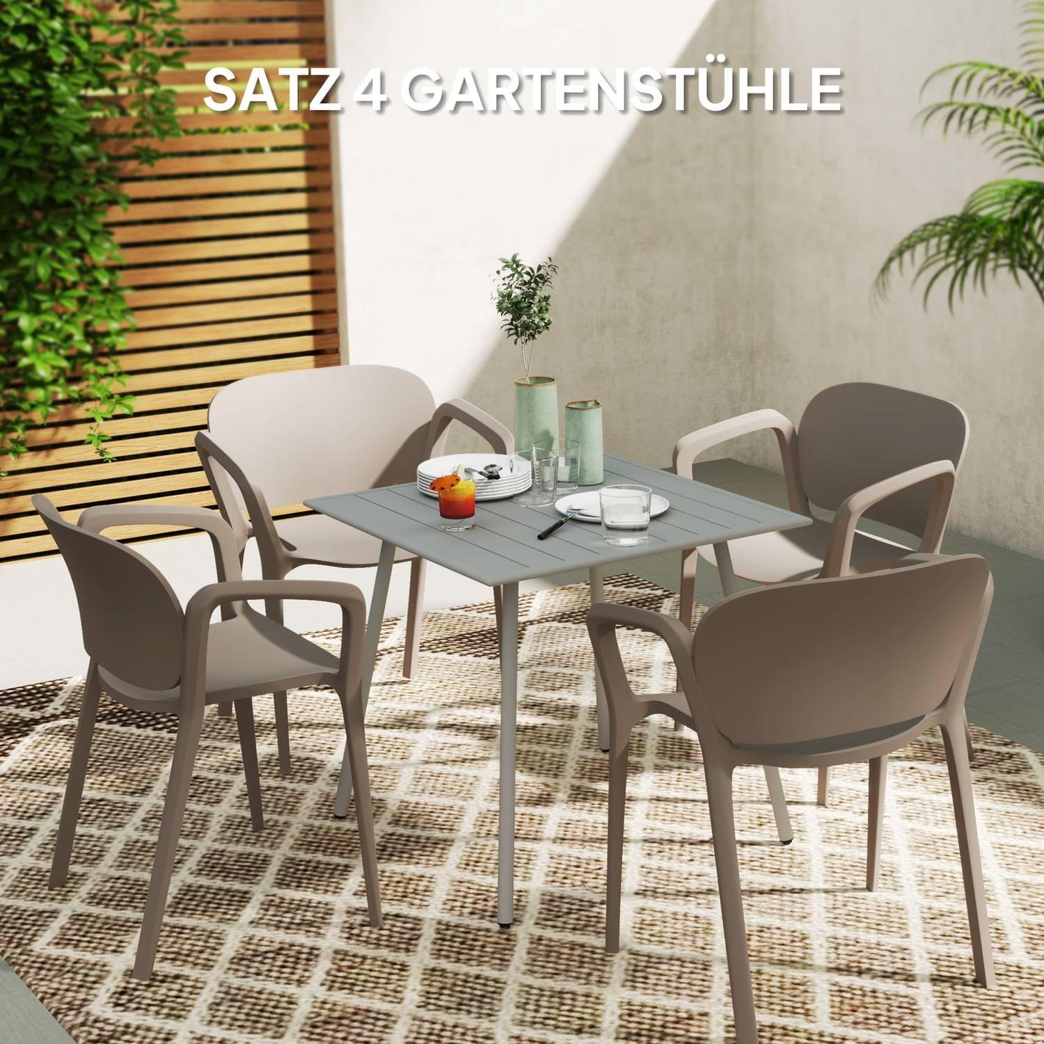 Northio Gartenstuhl 4er Set wetterfest Gartenstühle aus Kunststoff Stapelstuhl mit Armlehne Rückenlehne stapelbar Terrassenstuhl bis 120 kg belastbar Gartenmöbel für Hinterhof, Garten, Balkon Grau Aosom