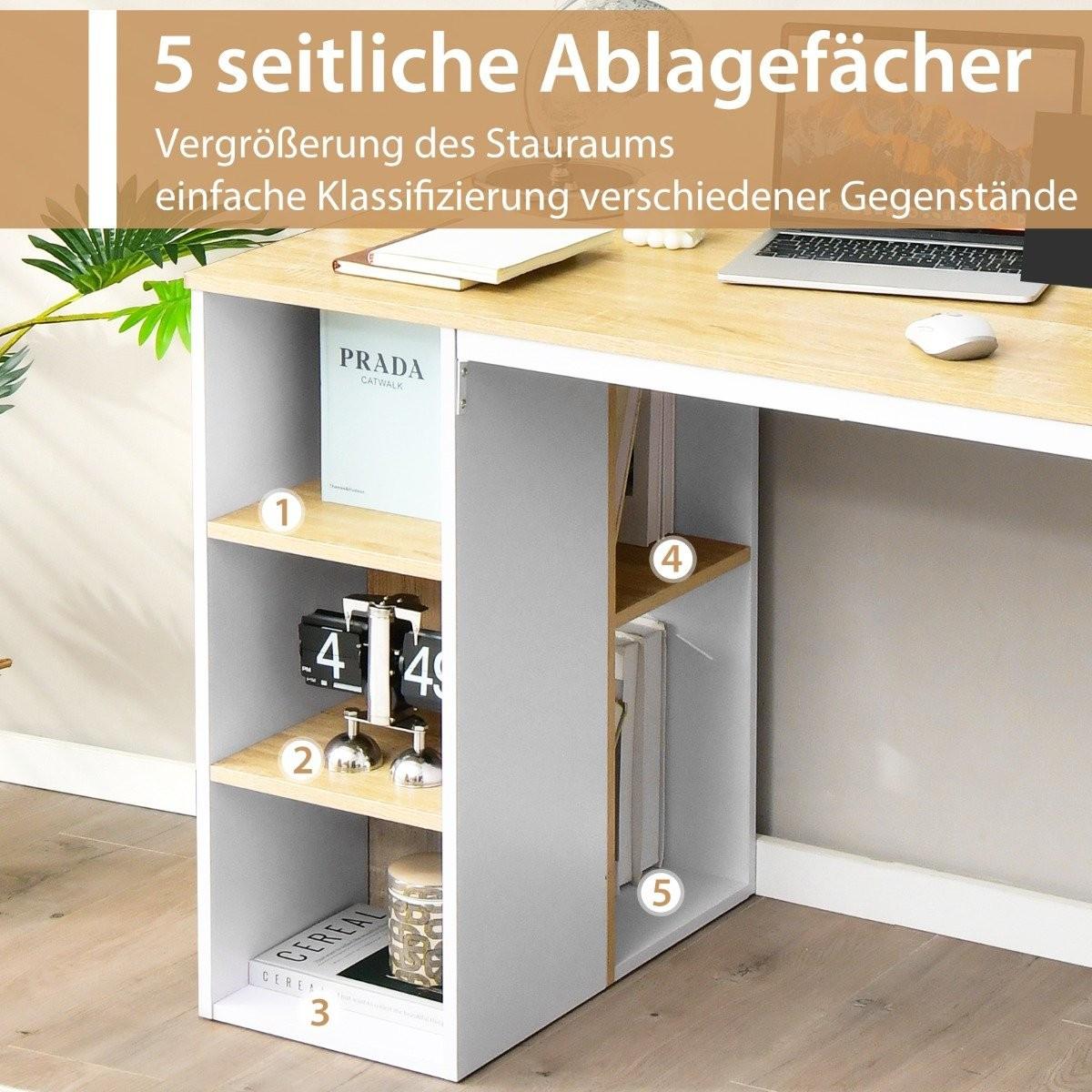 Northio Schreibtisch mit 5 Fächern & Metallrahmen Moderner Computertisch Arbeitstisch Natur