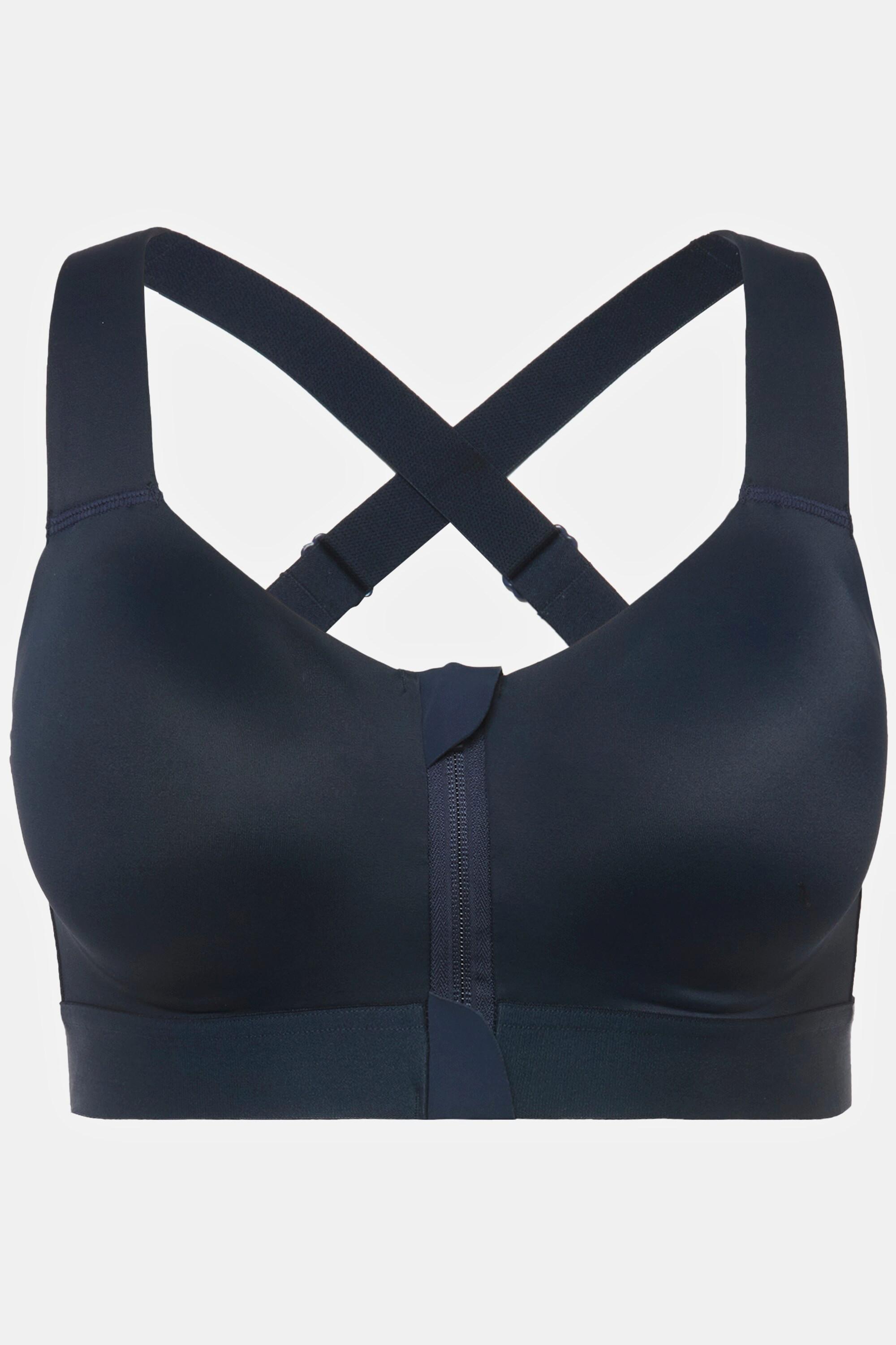 Ulla Popken Sport-BH, ohne Bügel, Zipper, gekreuzte Träger