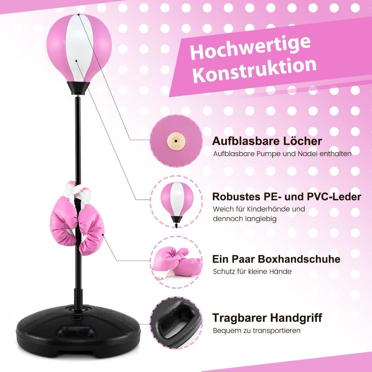 Northio 81-123,5cm Höhenverstellbarer Punchingball inkl. Boxhandschuhe & Handpumpe Kinder Boxset Rosa