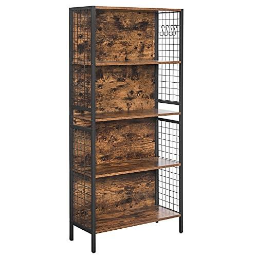 Pricenet Elegantes mattschwarzes Bücherregal mit rustikalenen Regalen