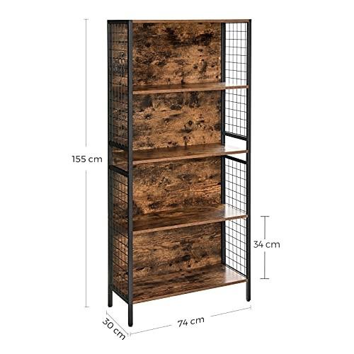 Pricenet Elegantes mattschwarzes Bücherregal mit rustikalenen Regalen