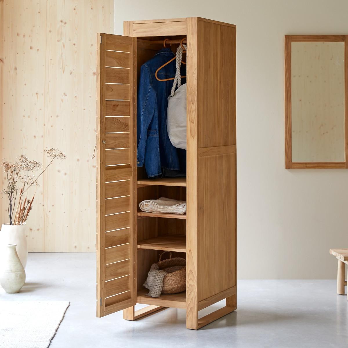 Tikamoon Schmaler Esszimmerschrank aus massivem Teakholz Minimalys