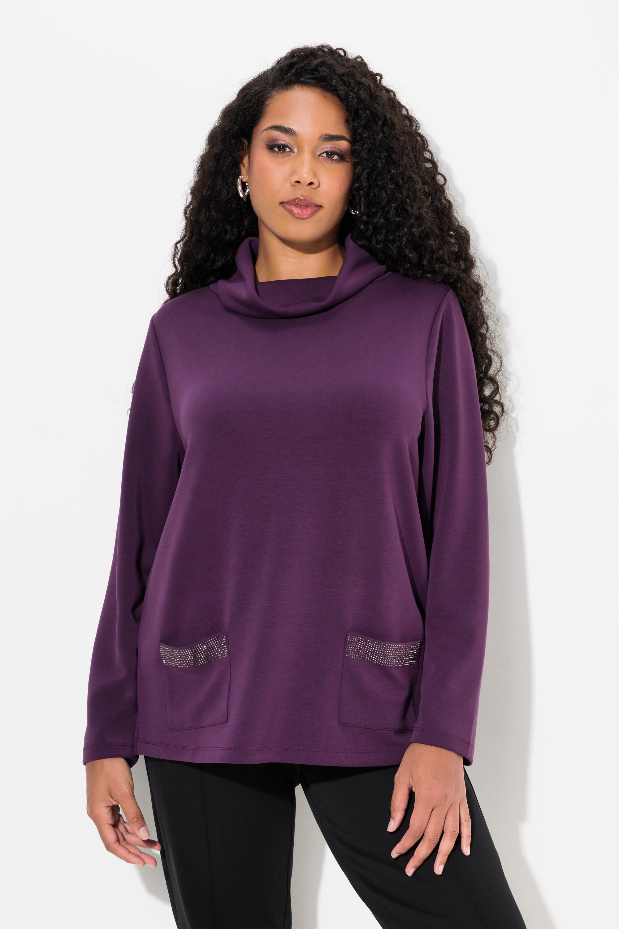 Ulla Popken Sweatshirt, Ziersteintaschen, Boxy, Stehkragen, Langarm