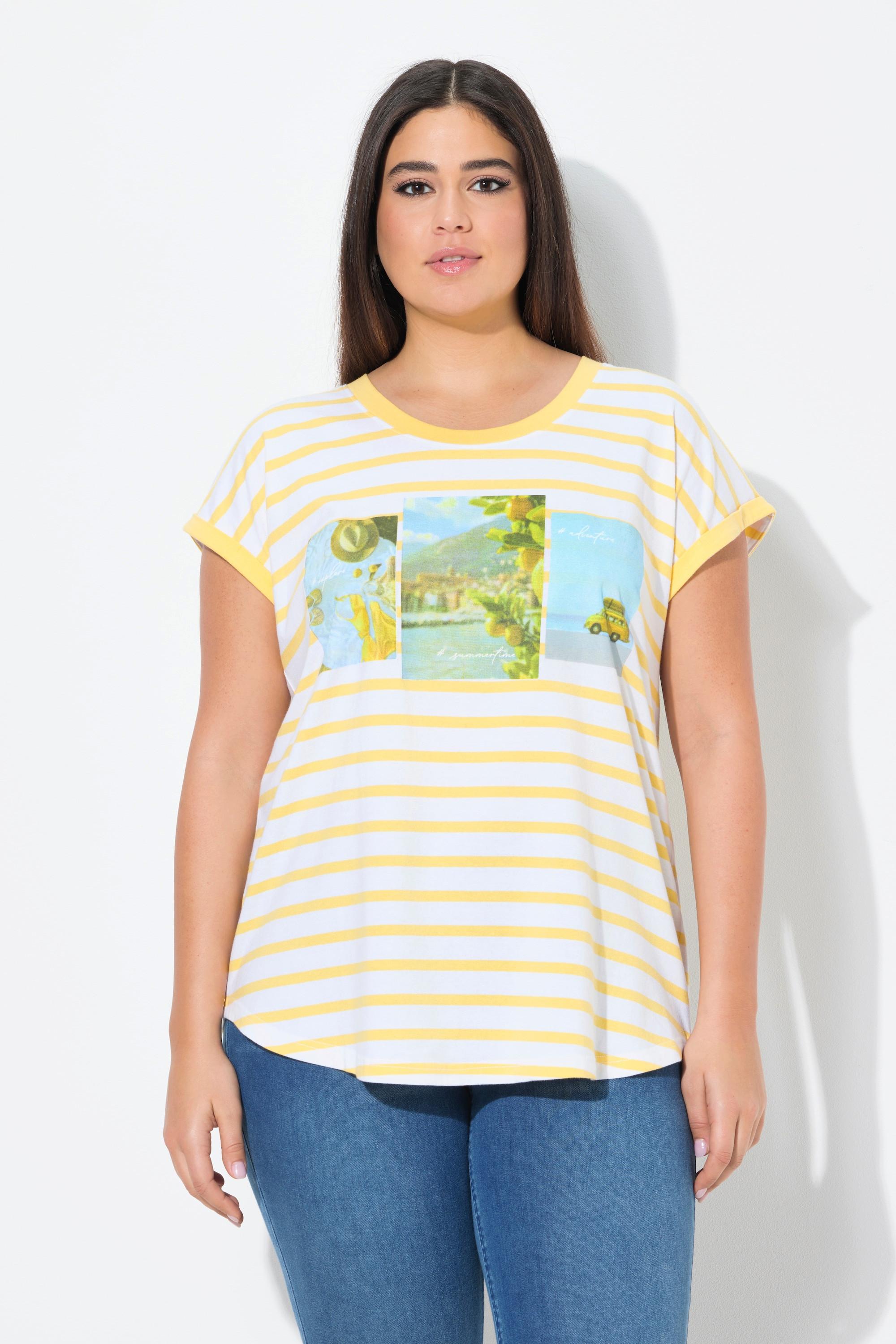 Ulla Popken Oversized Ringel Rundhals Halbarm Shirt