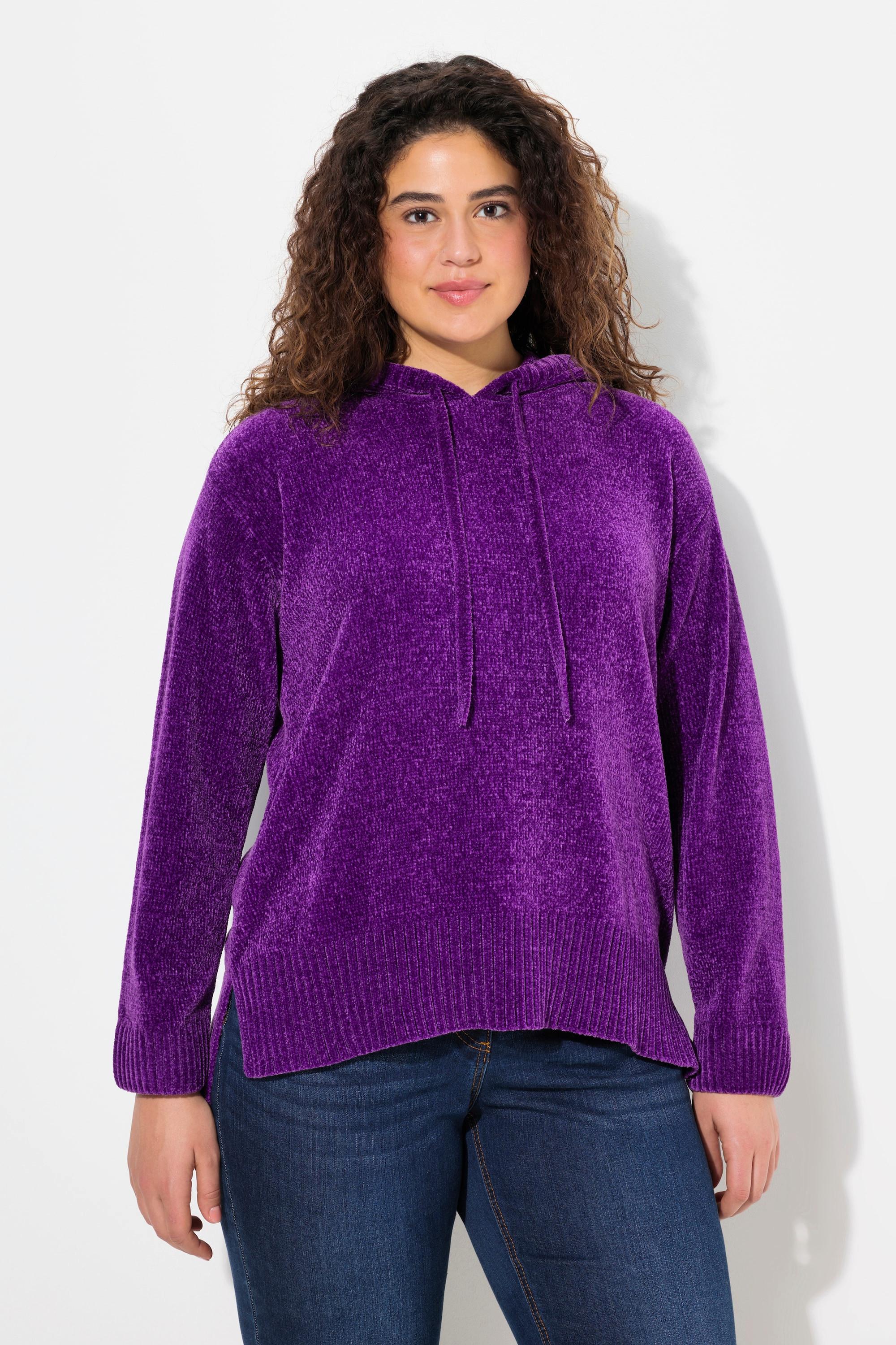 Ulla Popken Chenille-Hoodie, Kapuze, Kordel, Langarm