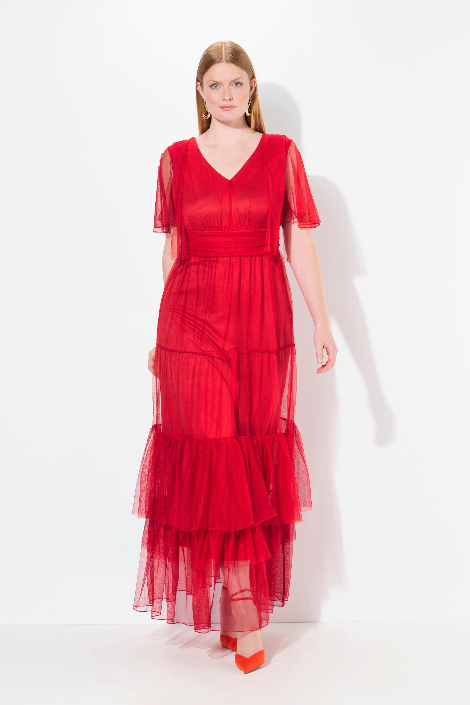 Ulla Popken Maxikleid Mesh Drapierung Fledermaus-Ärmel