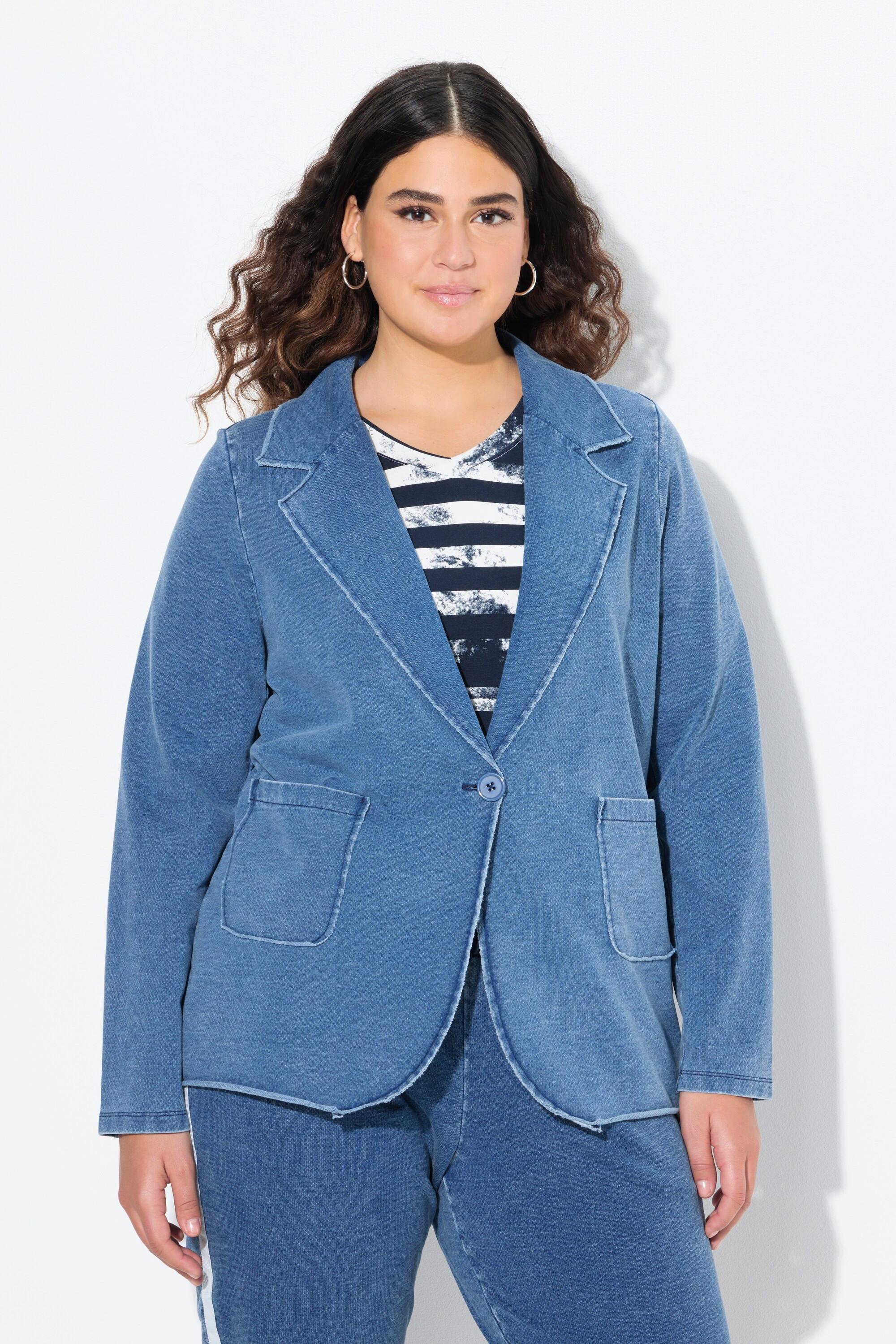 Ulla Popken Sweatblazer, Jeansoptik, Reverskragen, Langarm