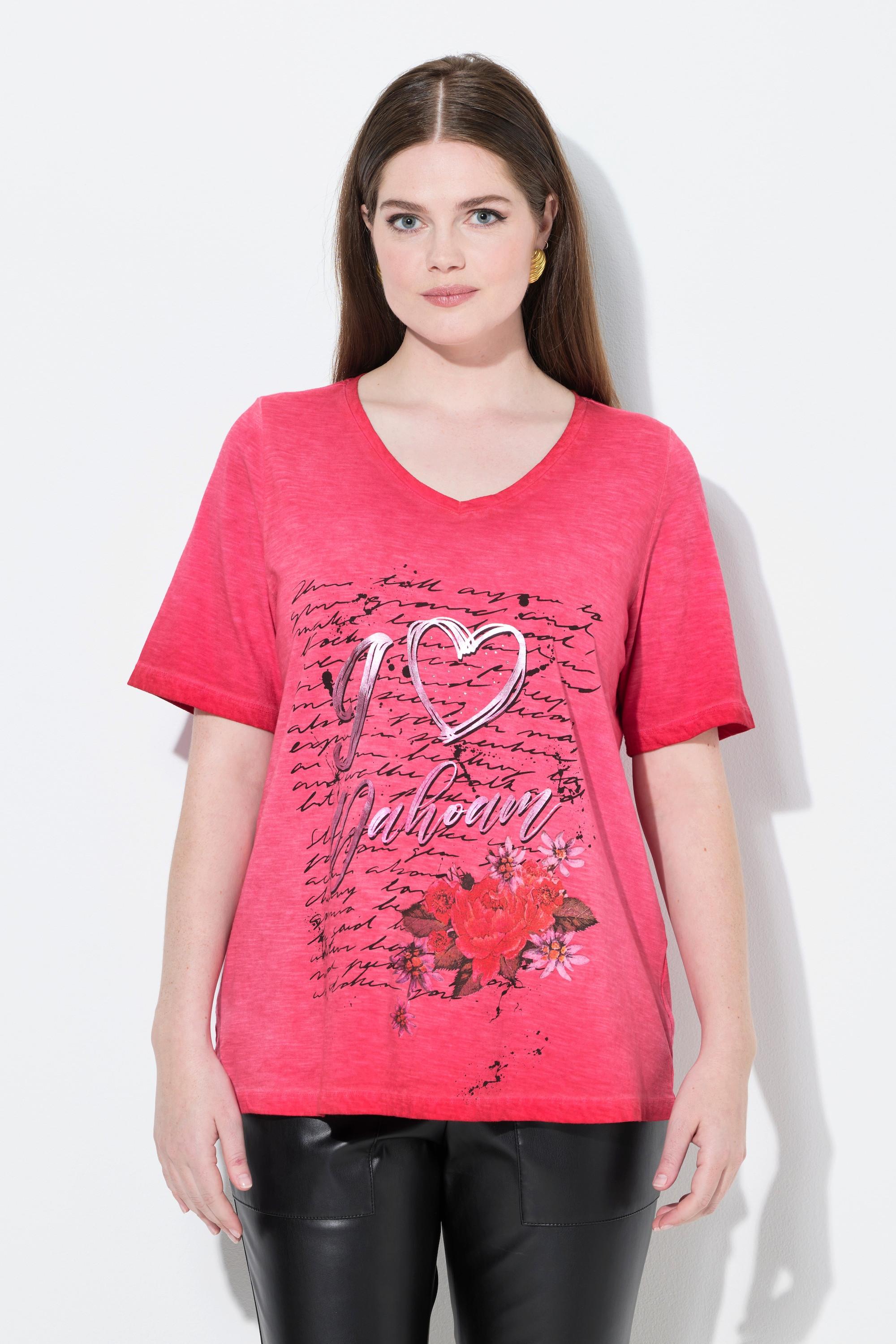 Ulla Popken Classic Trachtenmotiv V-Ausschnitt Halbarm T-Shirt