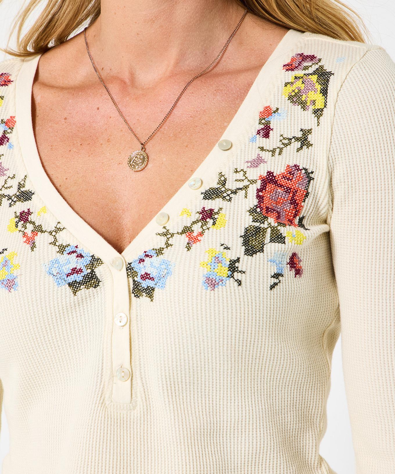 Joe Browns Exquisit besticktes Henley-Oberteil