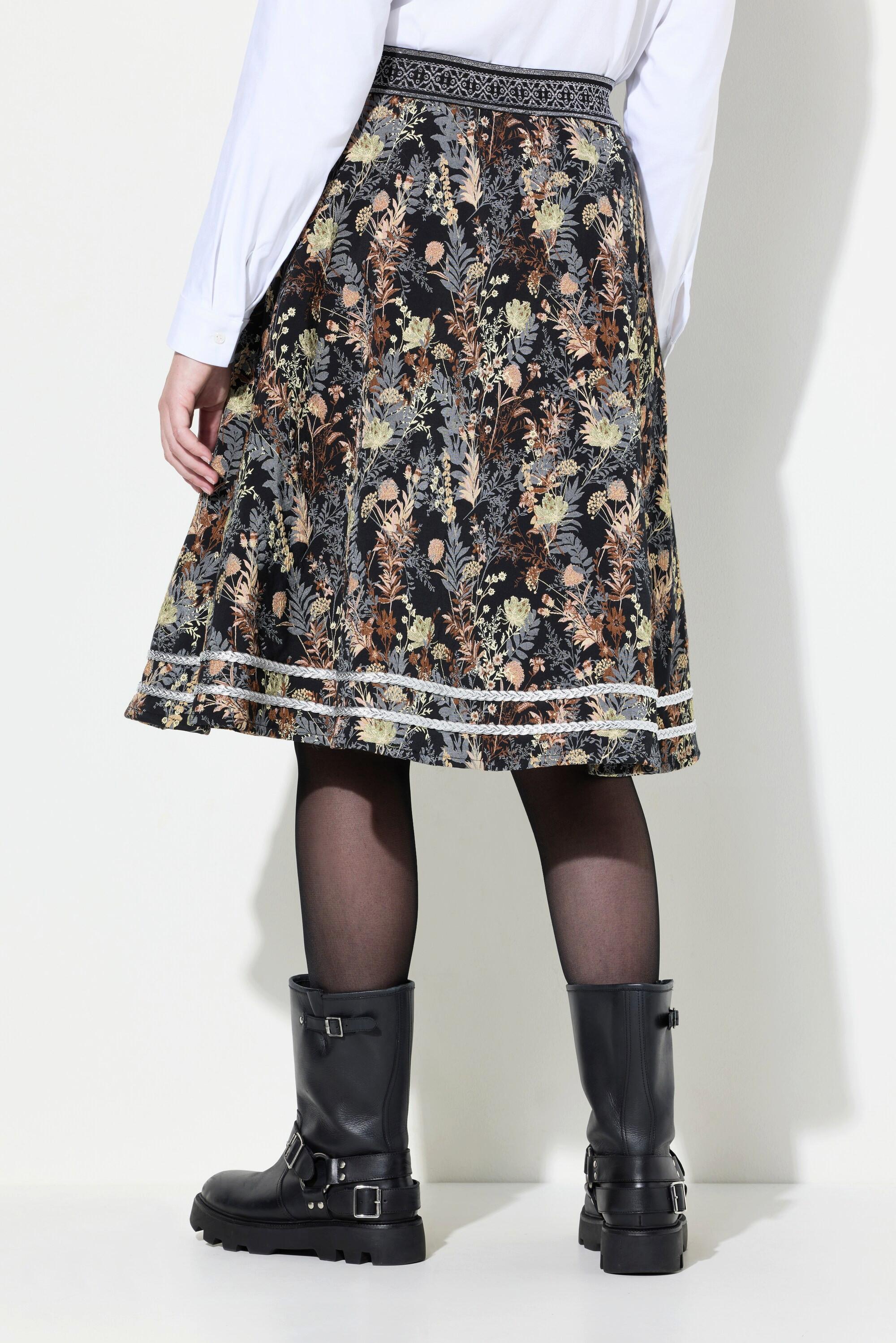 Ulla Popken Jacquard-Midirock, A-Linie, Elastikbund, Glitzerkordel