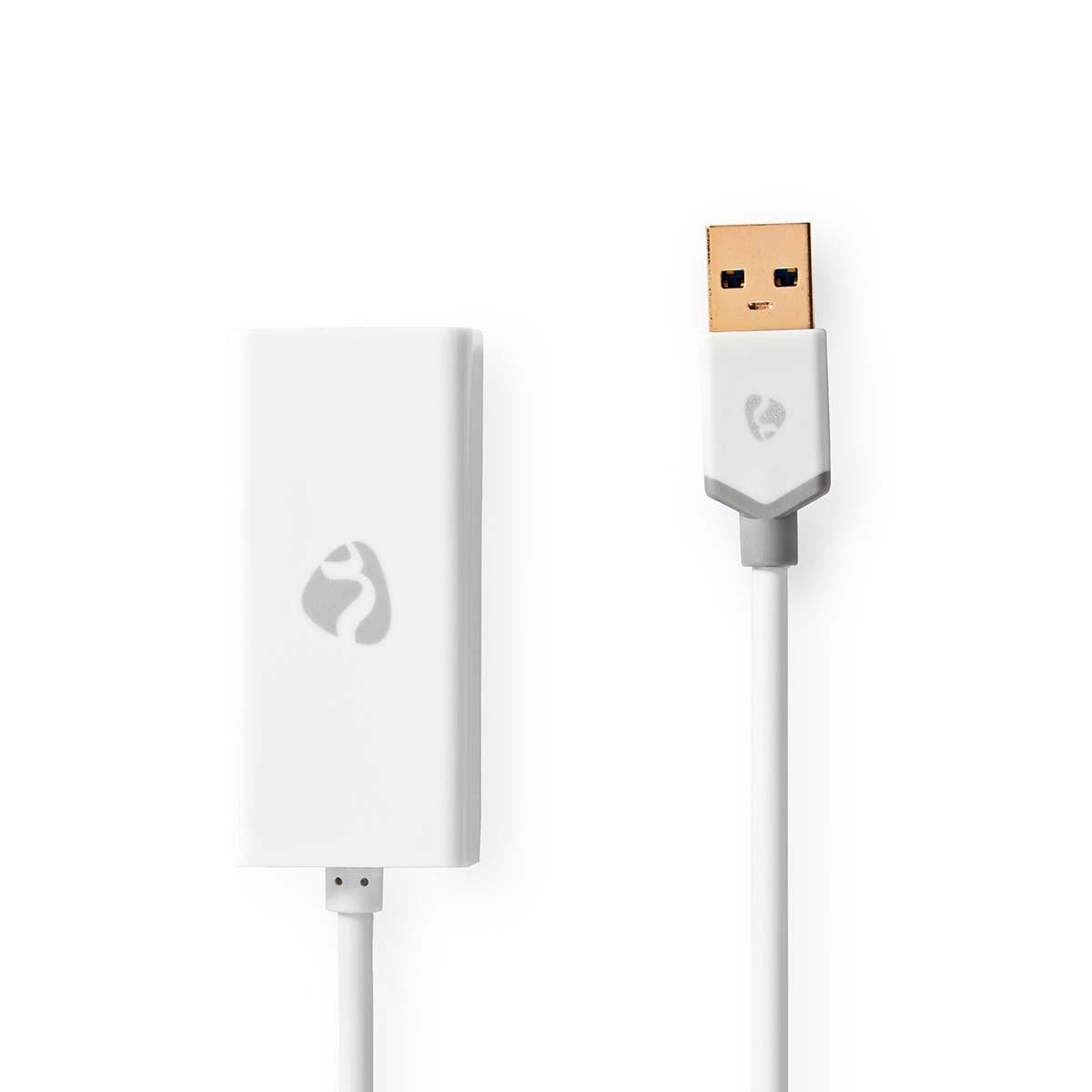 Nedis USB-Netzwerkkarte | USB 3.2 Gen 1 | 1 Gbps | USB-A Stecker | RJ45 Buchse | 0,20 m | Rund | Vergoldet | Blankes Kupfer | Weiß | Box