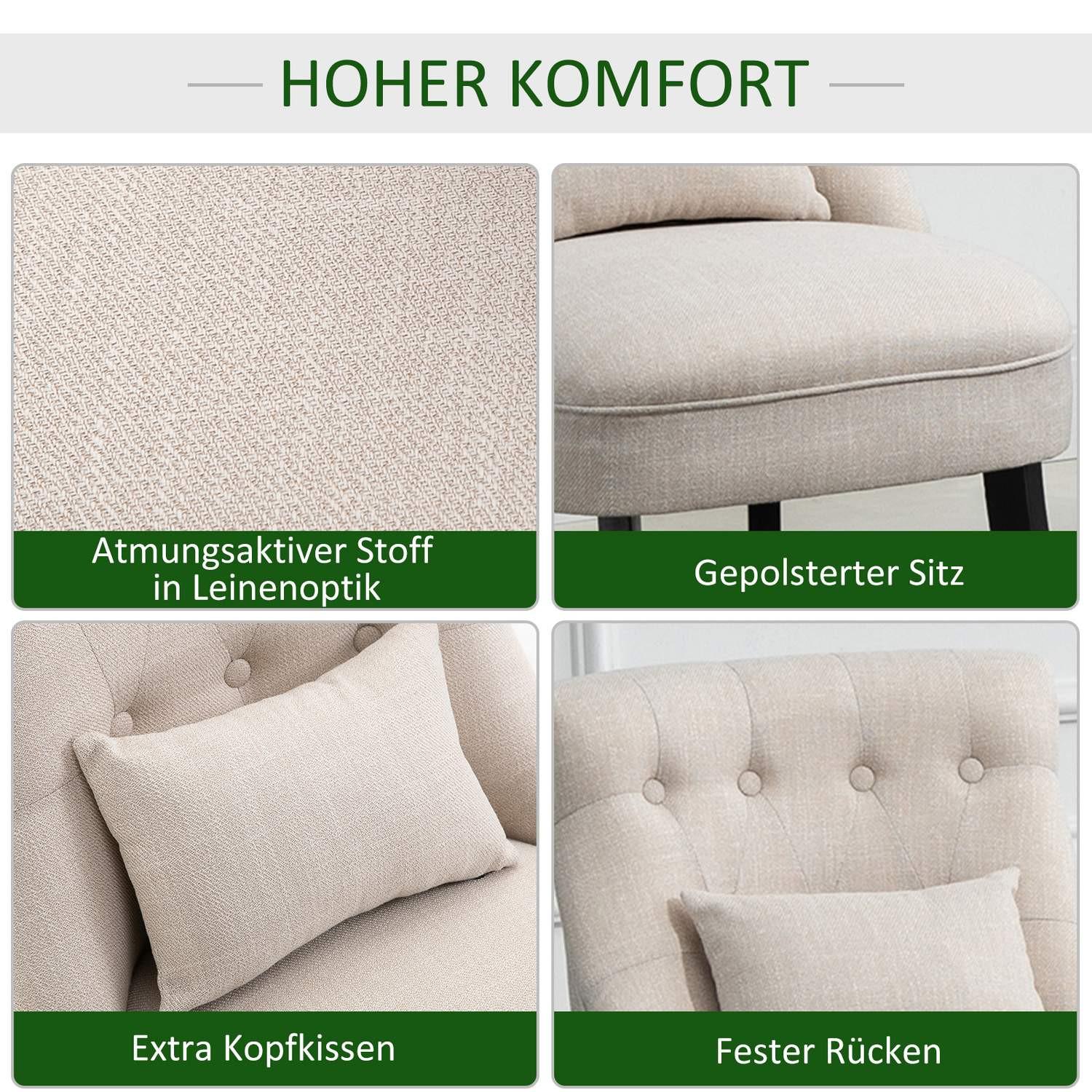 Northio Relaxsessel, Sessel mit Rückenkissen, Loungesessel mit Leinenoptik, Holzbeine, für Wohnzimmer, Schlafzimmer, 52,5 x 69 x 77 cm, Cremeweiß