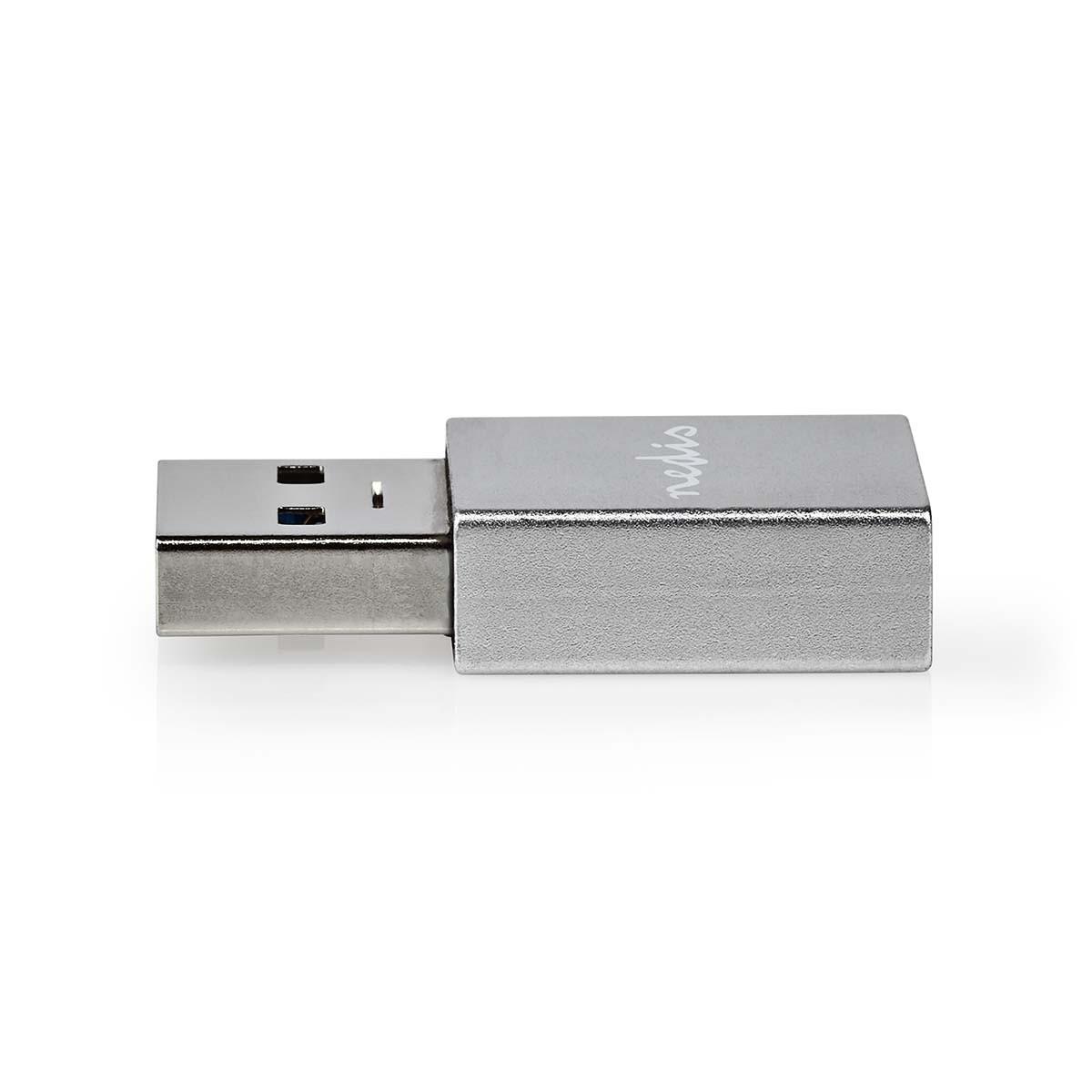 Nedis USB-A Adapter | USB 3.2 Gen 1 | USB-A Stecker | USB-C™ Buchse | 5 Gbps | Rund | Vernickelt | Silber | Schloss