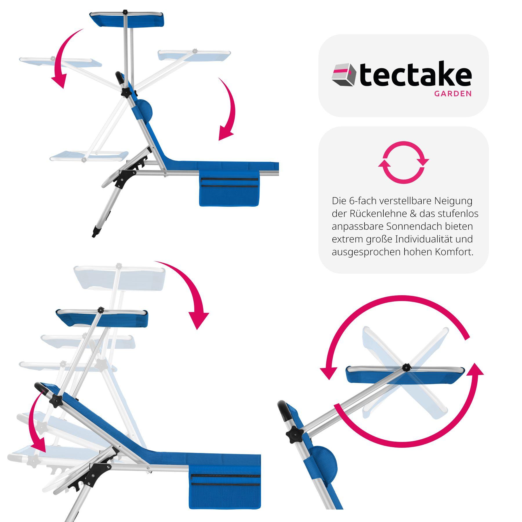 Tectake Sonnenliege mit Aluminiumgestell, stufenlos verstellbares Sonnendach