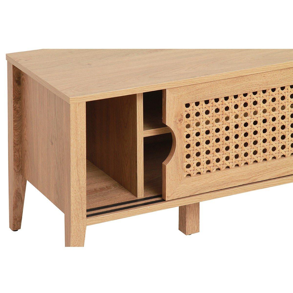 Calicosy TV-Möbel mit 2 Schiebetüren Rattan-Dekor - L138 cm