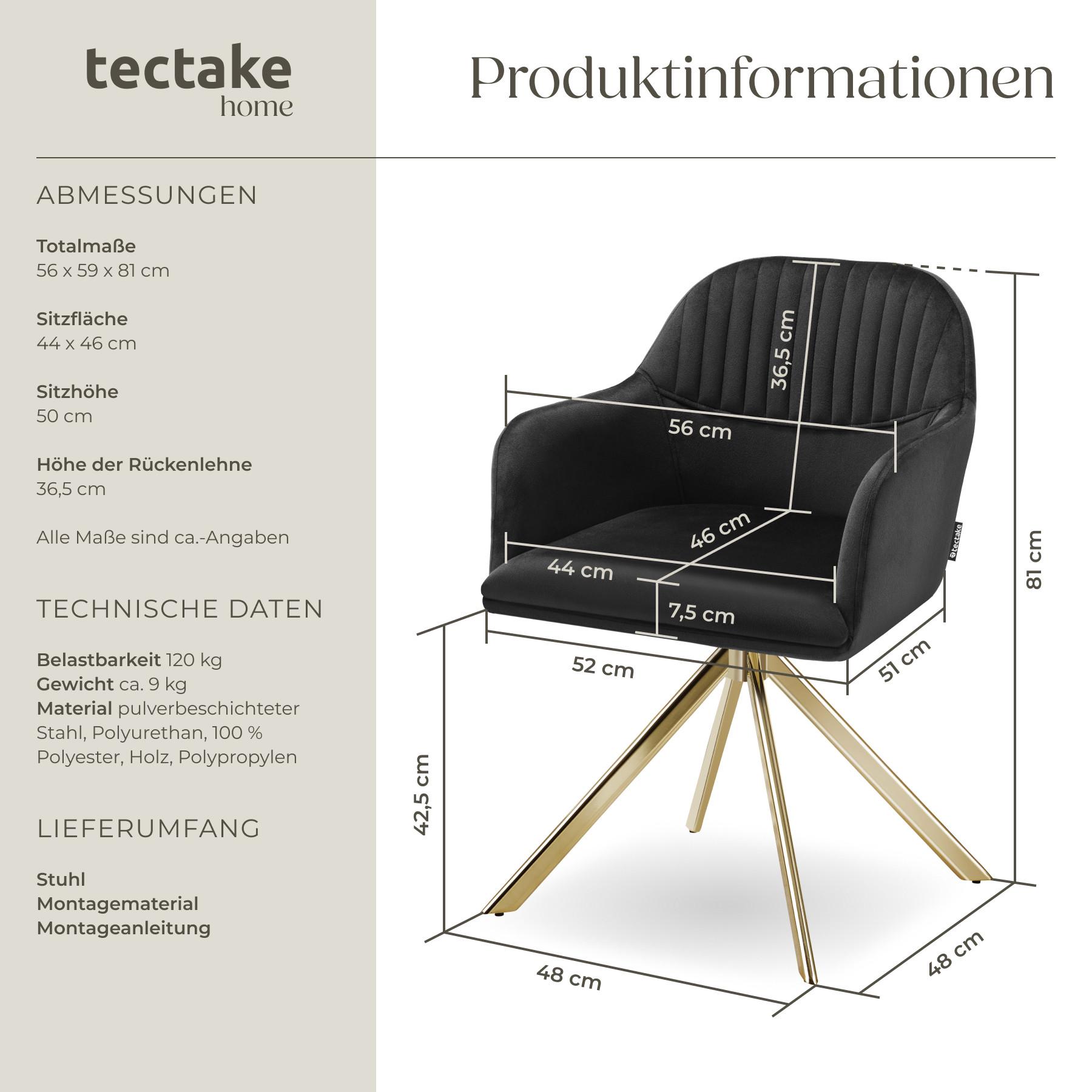 Tectake Samt-Drehstuhl Lona mit dicker Polsterung