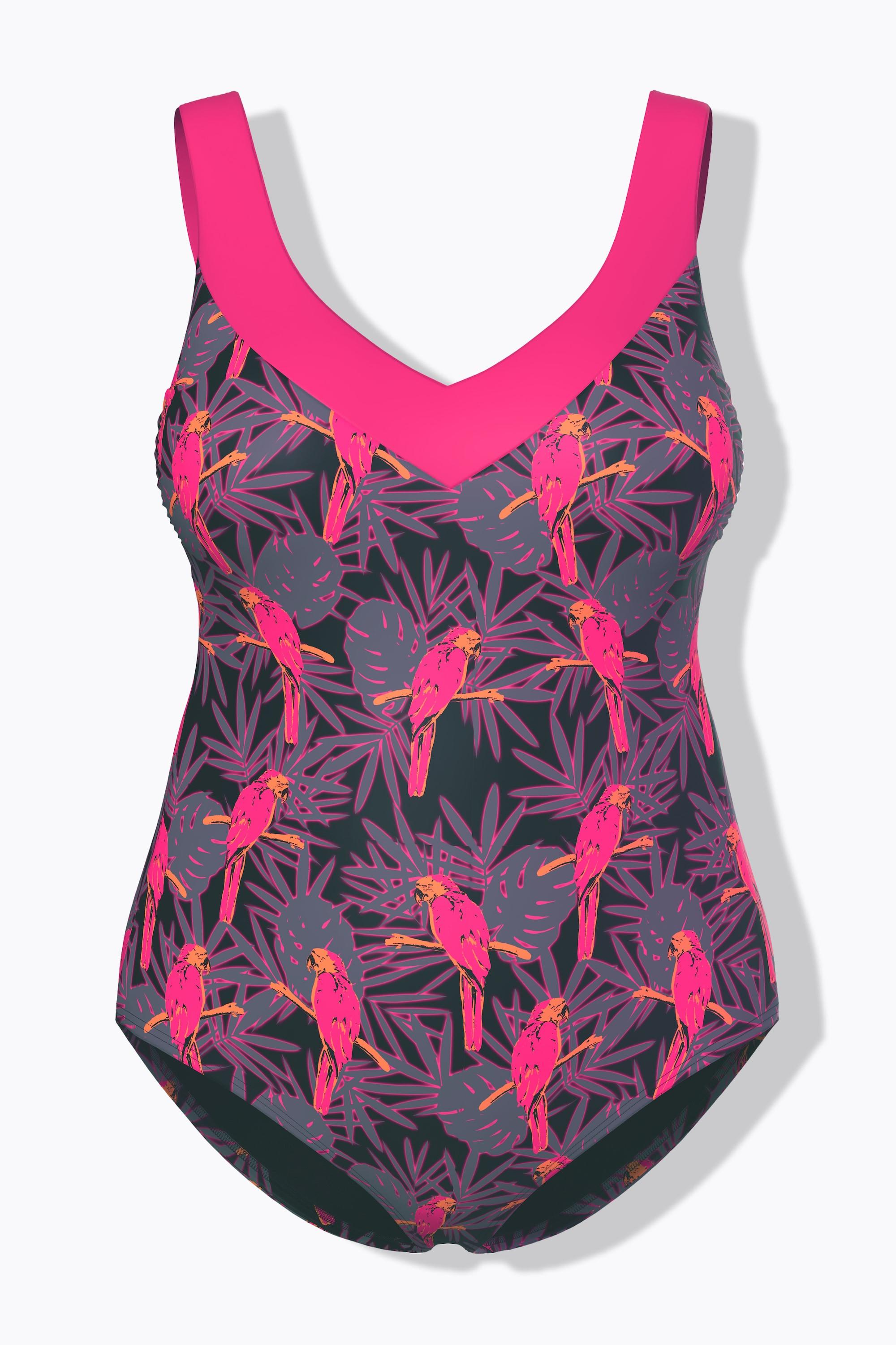 Ulla Popken Badeanzug, Papageien, Softcups, recycelt