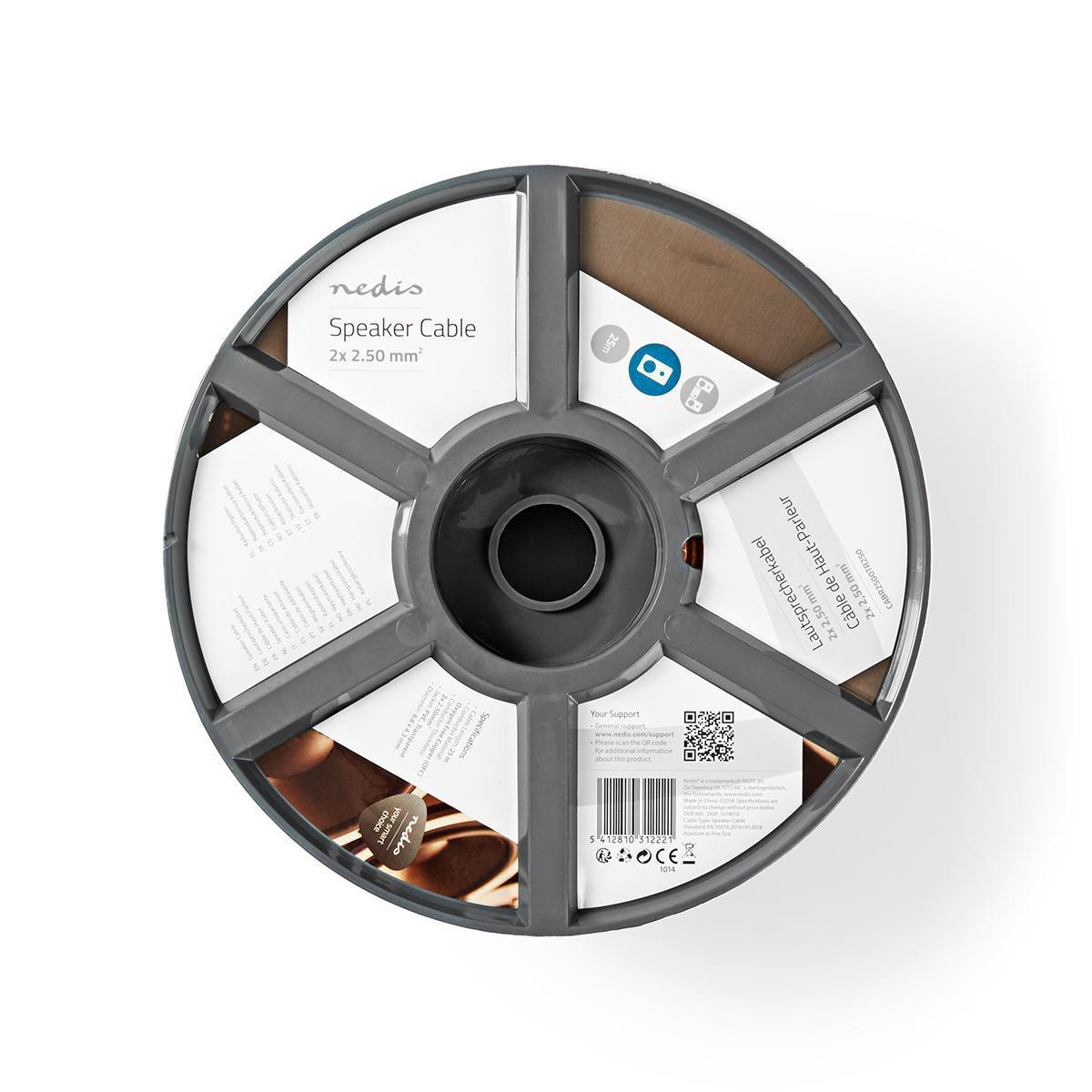 Nedis Högtalar-Kabel | 2x 2,50 mm² | Koppar | 25,0 m | Rund | PVC | Transparent | Trommel