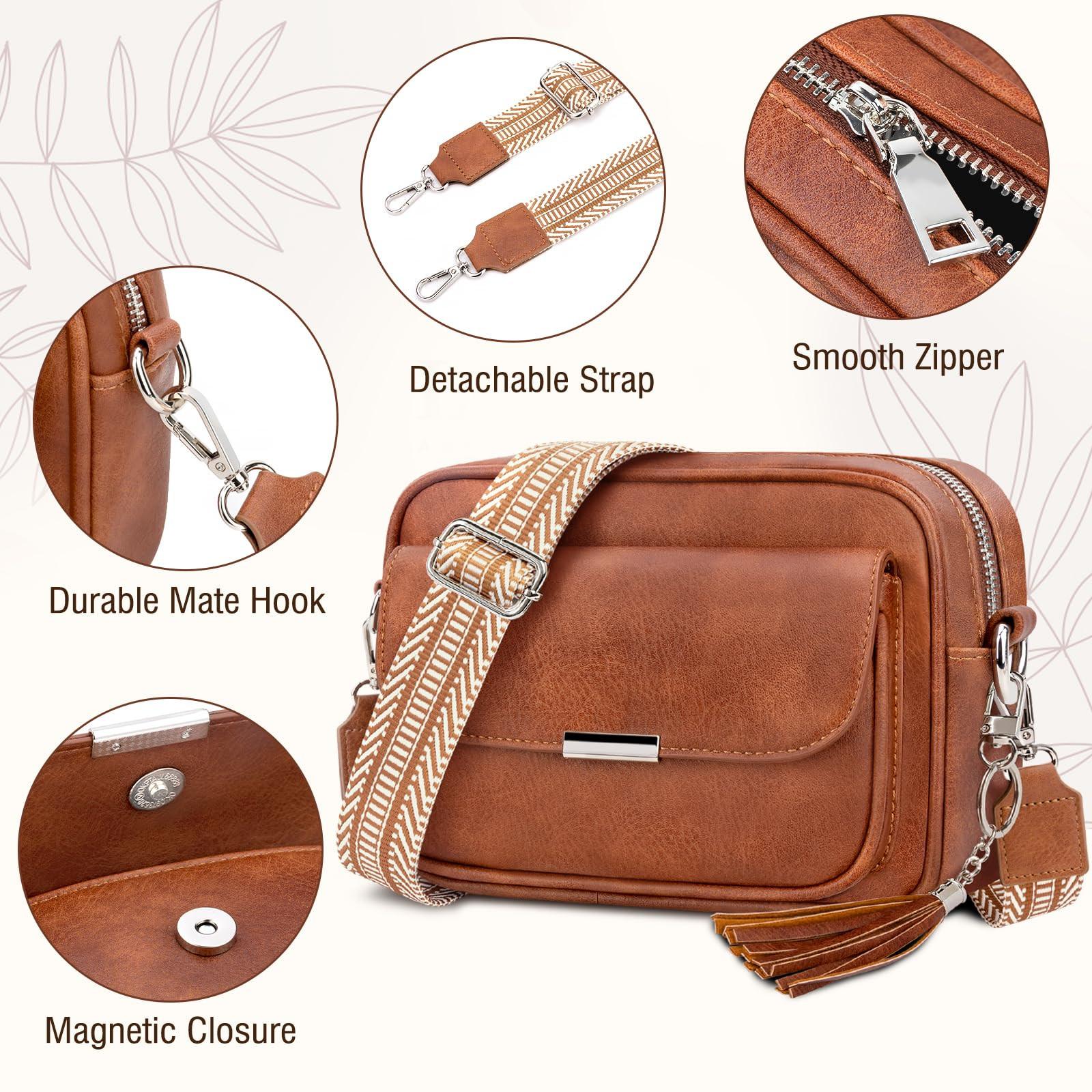 Only-bags.store Crossbody Tasche Leder Umhängetasche Medium Handtasche mit breitem Riemen Verstellbare Umhängetasche mit Fransen für Reisen Crossbody Tasche Leder Umhängetasche Medium Handtasche mit breitem Riemen Verstellbare Umhängetasche mit Frans