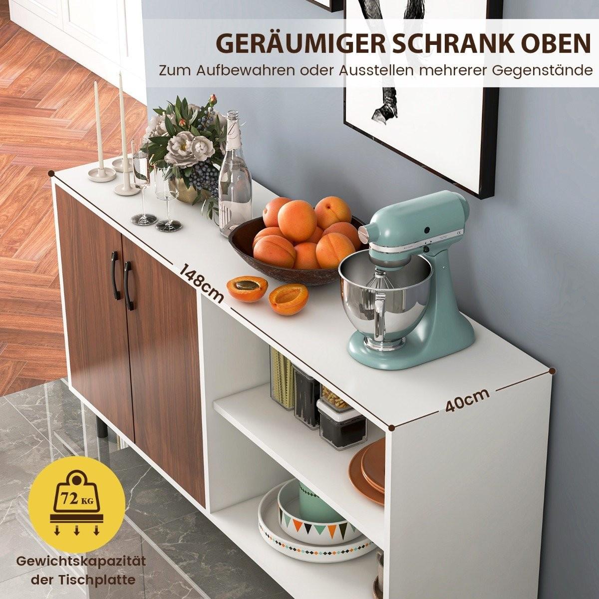 Northio Sideboard mit Schrank und 2 offenen Fächern Kommode aus Holz 148 x 40 x 75cm Walnuss