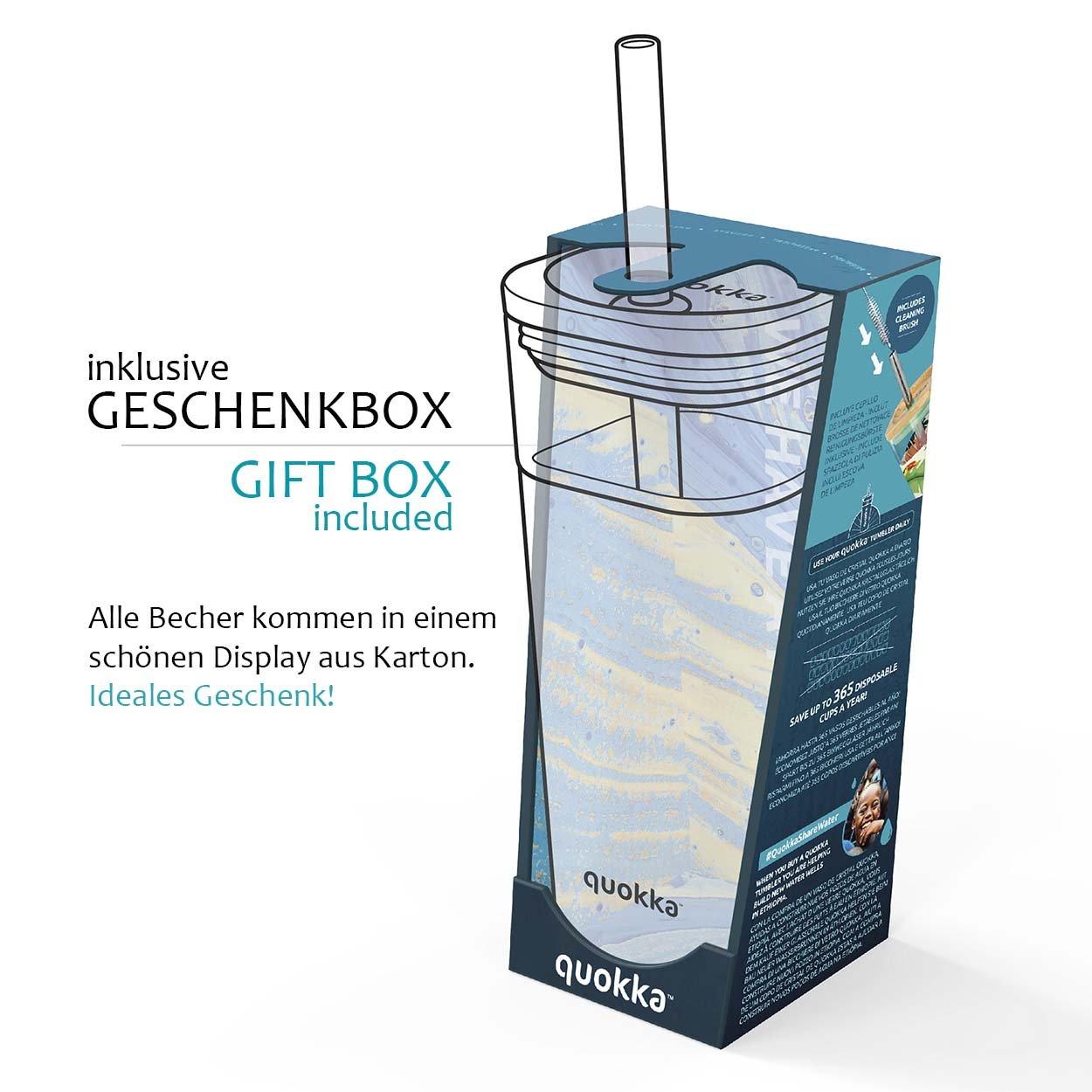 Quokka Cube Glas Lilac Gradient 540 ml - Trinkbehälter mit Strohhalm