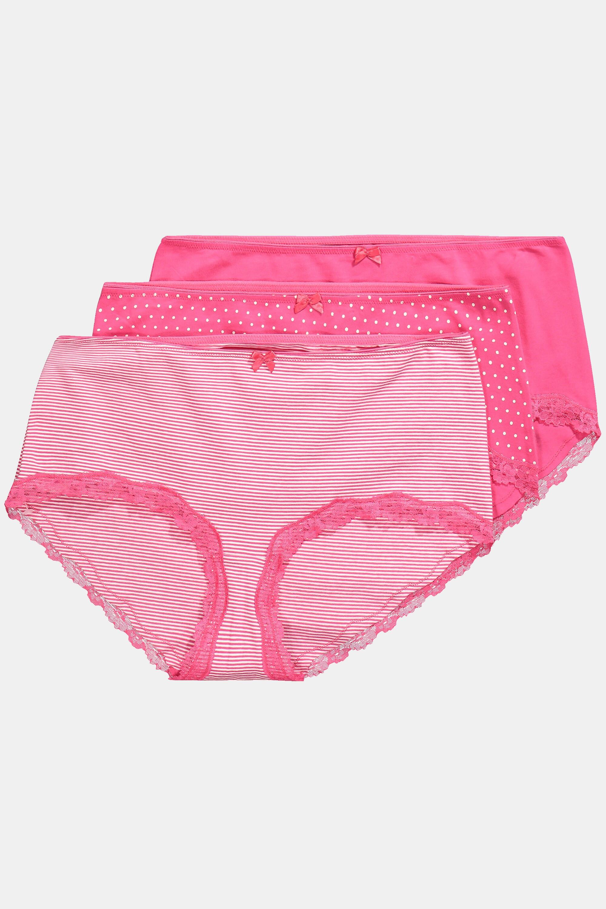 Ulla Popken Hipster, 3er-Pack, Streifen / Punkte / uni