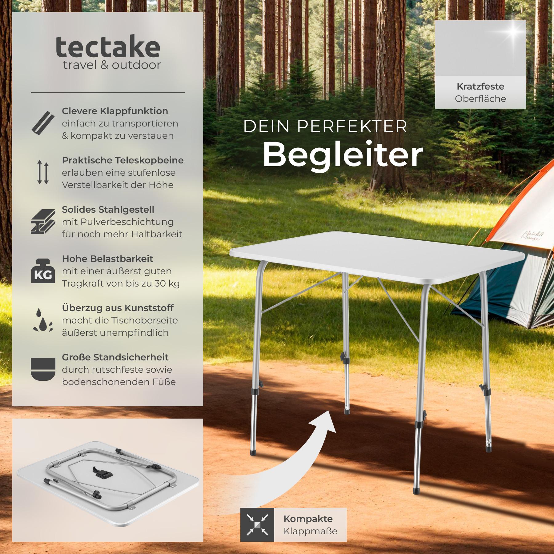 Tectake Camping Klapptisch höhenverstellbar 80x60x68cm