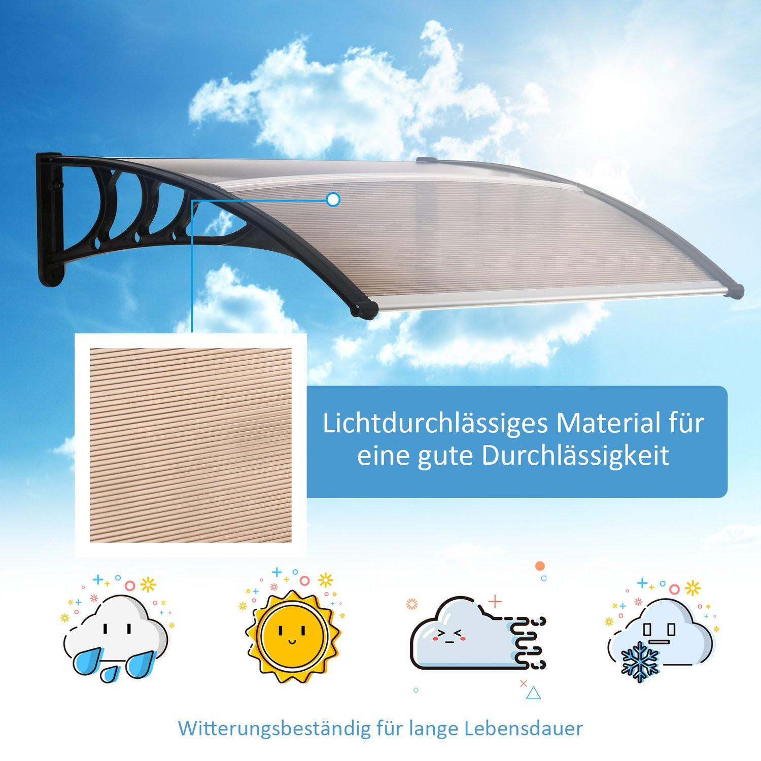 Northio Vordach Haustür Pultvordach Überdachung Aus Polycarbonat, Wetterfest, Braun, 120X75Cm