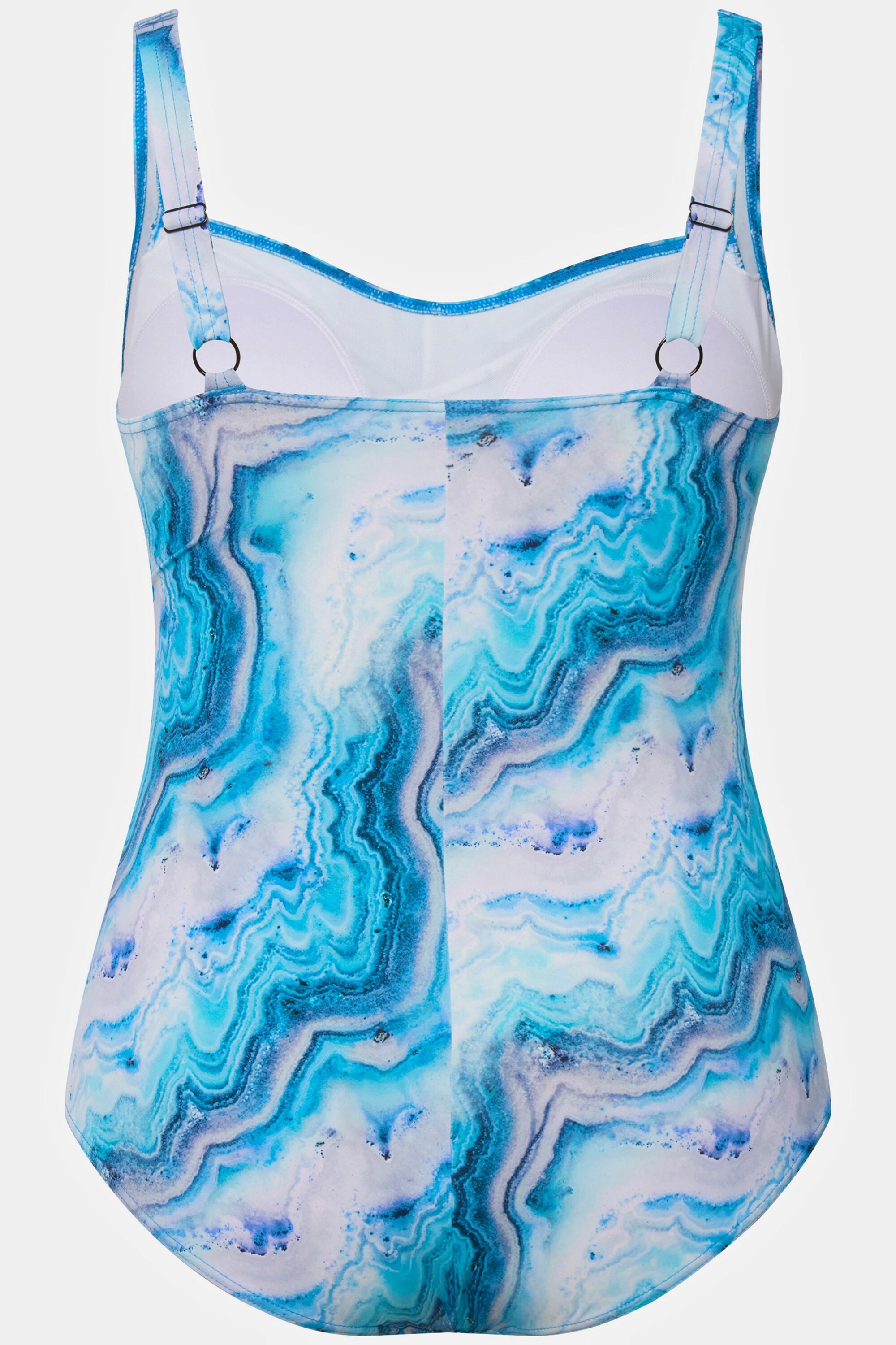 Ulla Popken Badeanzug, Marmormuster, drapiert, Softcups