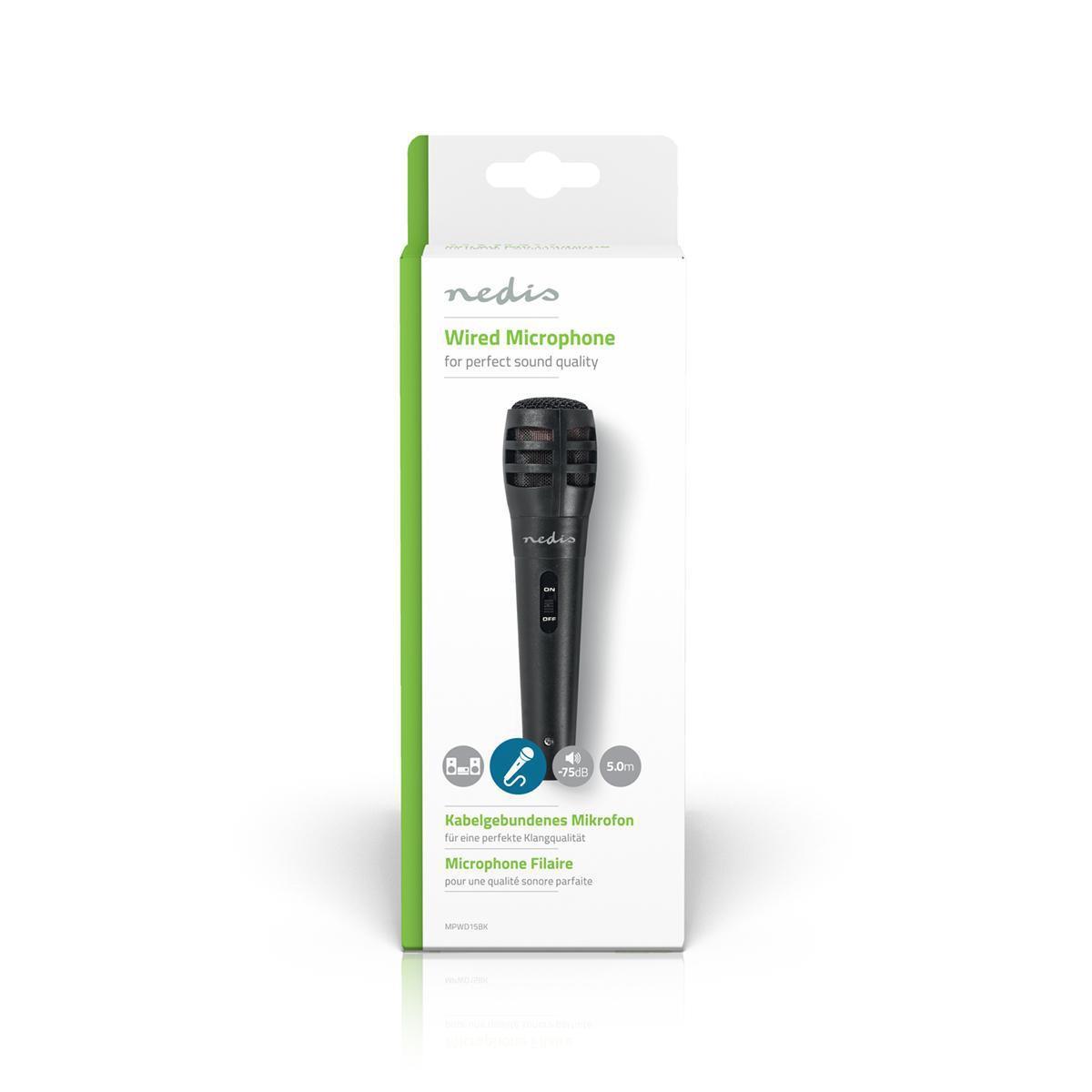 Nedis Gewindemikrofon | Kardioid | Abnehmbares Kabel | 5.00 m | 80 Hz - 12 kHz | 600 Ohm | -75 dB | Ein / Aus -Taste | Koffer enthalten | ABS / Aluminium | Schwarz
