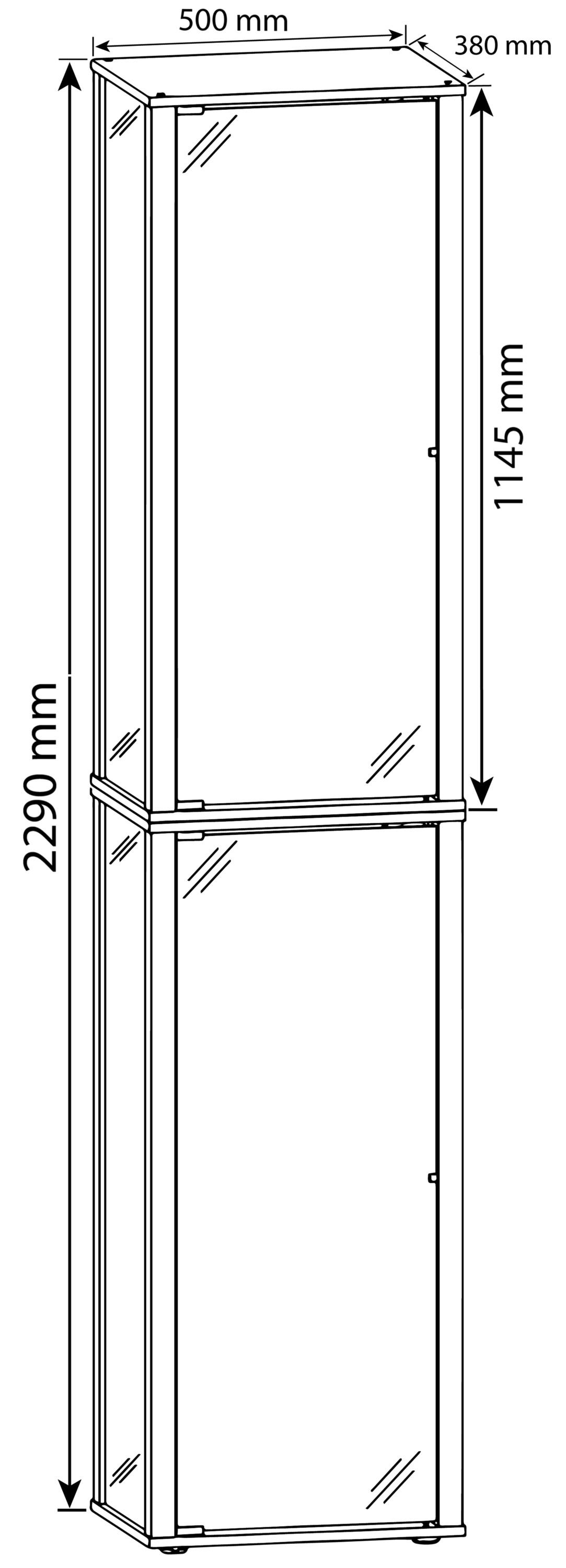 VCM Glasvitrine stehend | Vitrine Glas mit ESG-Sicherheitsglas | Maße ca. H. 227 x B. 50 x T. 38 cm | Standvitrine Glas | Modern und platzsparend | Glas