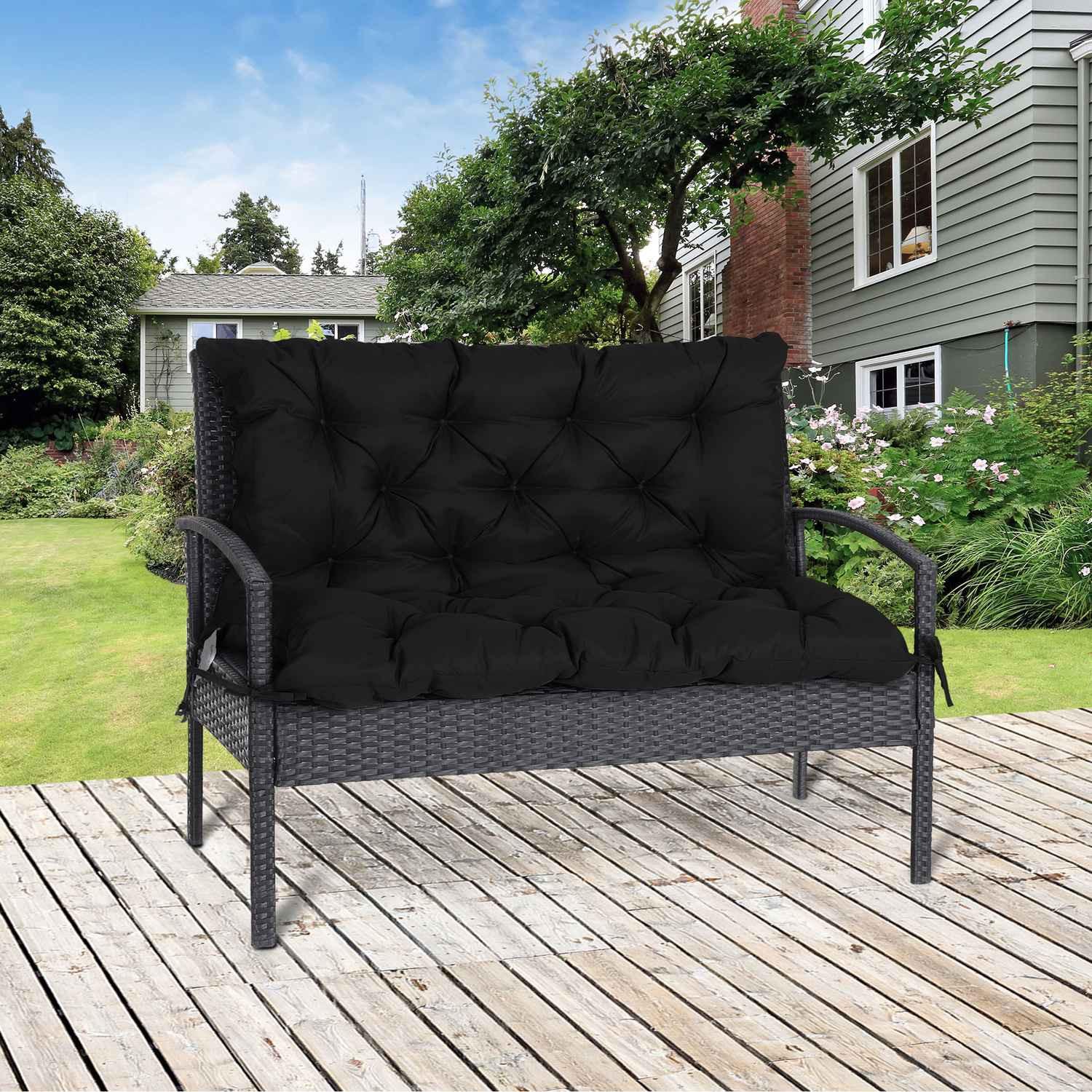Northio 3 Sitzer Bankauflage 100x98x8 cm Bankkissen mit Bändern, Sitzkissen, Outdoor/Indoor Stuhlkissen, Sitzauflage, Sitzpolster, Bankpolster für Gartenmöbel, Sitzbank Hollywoodschaukel, Schwarz Aosom