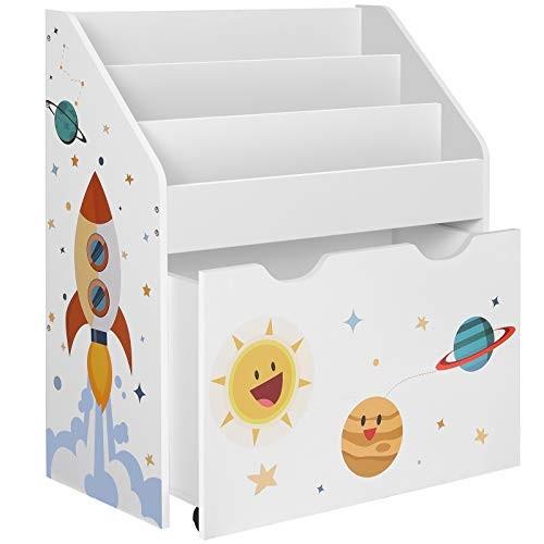 Pricenet Kinder-Bücherregal mit Weltraum-Motiv, Spielzeugkiste und Rädern