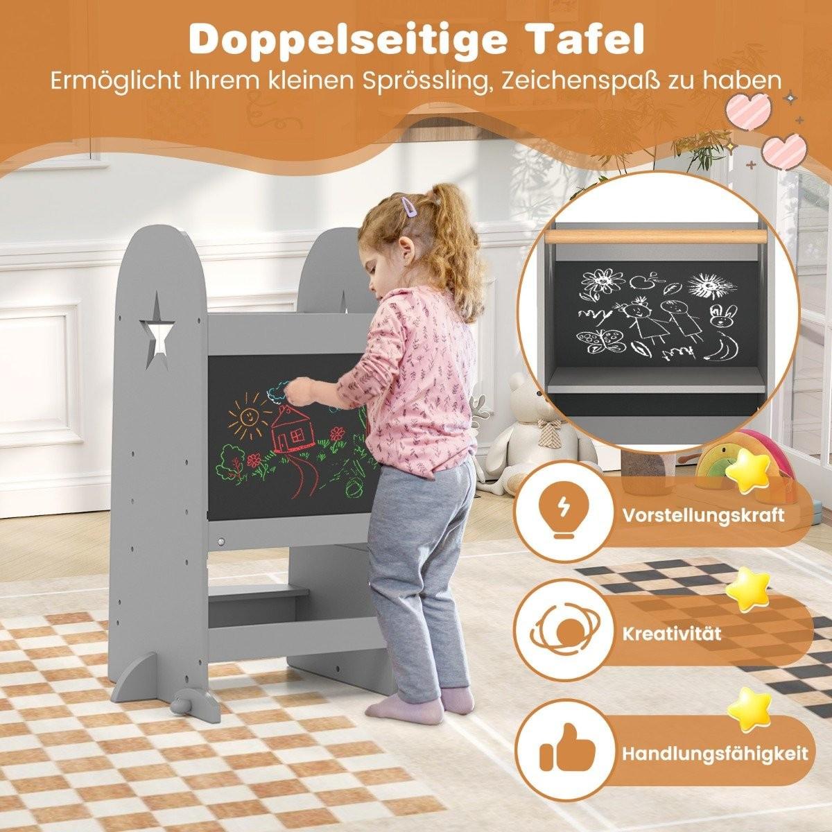 Northix 3 in 1 Lernturm Kinder Tritthocker mit 3 verstellbaren Höhen 90 kg Belastbar Grau