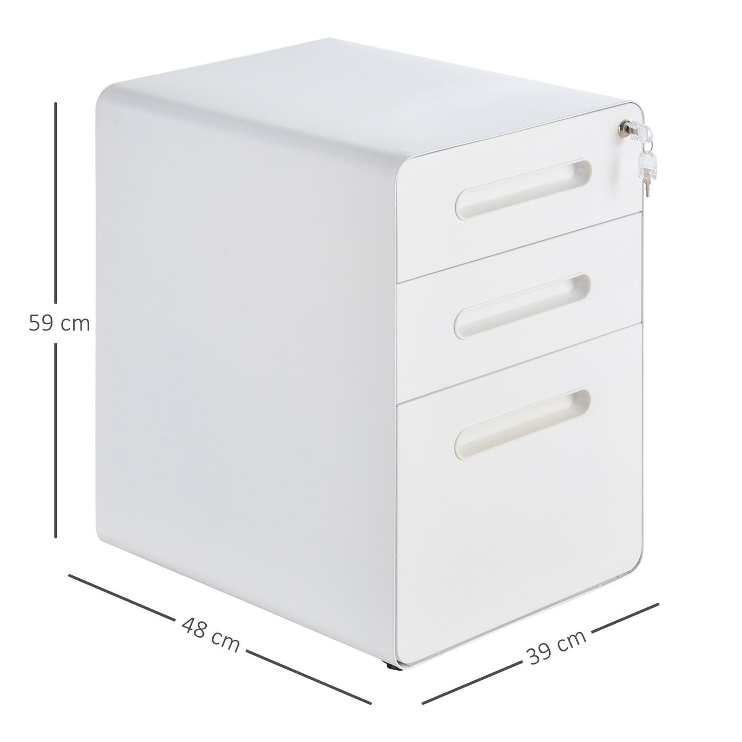 Northio Rollcontainer Aktenschrank Bürocontainer mit 3 Schubladen, Stahl, Weiß, 39x48x59cm