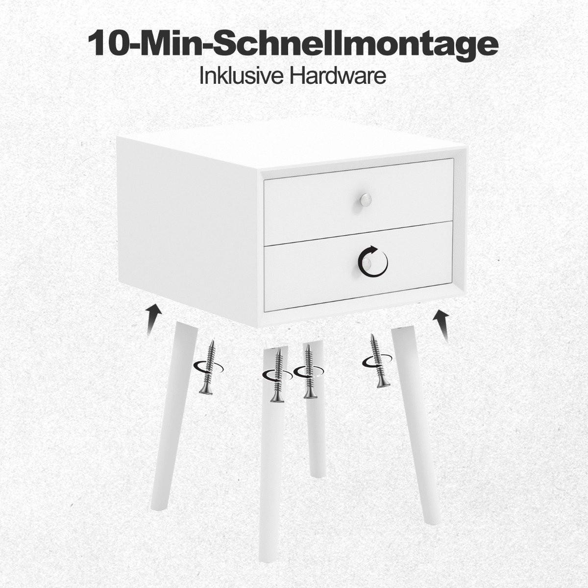 Northix Nachttisch mit 2 Schubladen Kleiner Beistelltisch aus Holz 40 x 40 x 59,5 cm Weiß