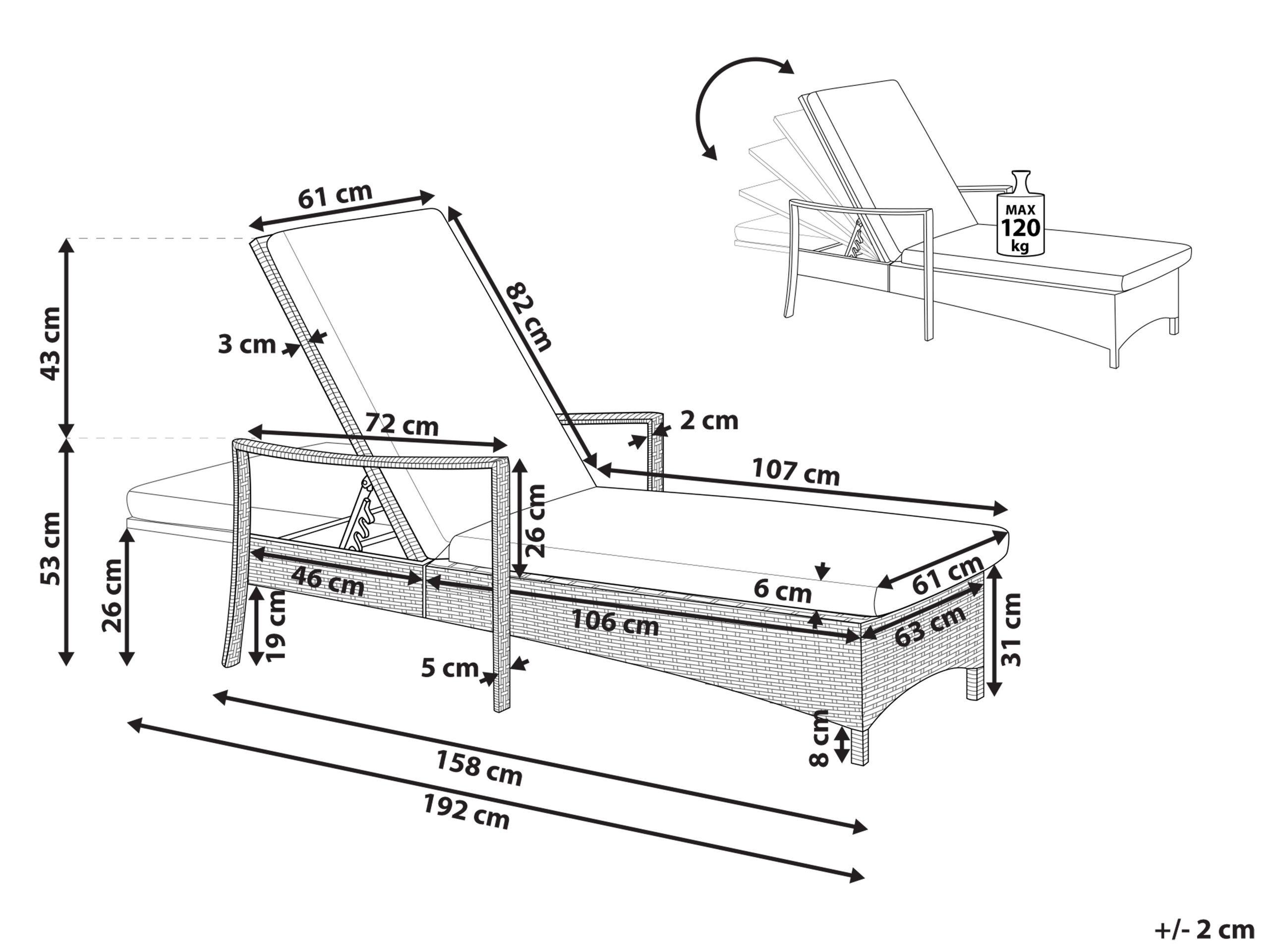 Beliani Sonnenliege mit Kissen aus PE Rattan Klassisch VASTO