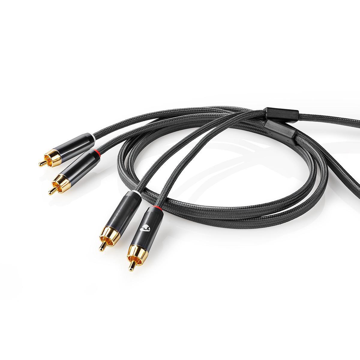 Nedis Stereo-Audiokabel | 2x RCA-Stecker | 2x RCA-Stecker | Vergoldet | 2,00 m | Rund | Grau / Grau mit Metall | Karton mit Sichtfenster