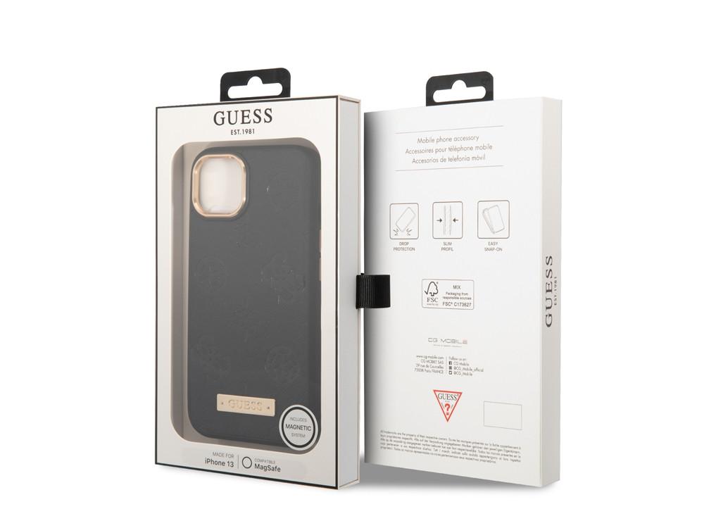 GUESS Hülle iPhone 13 PU Peony Metal Plate