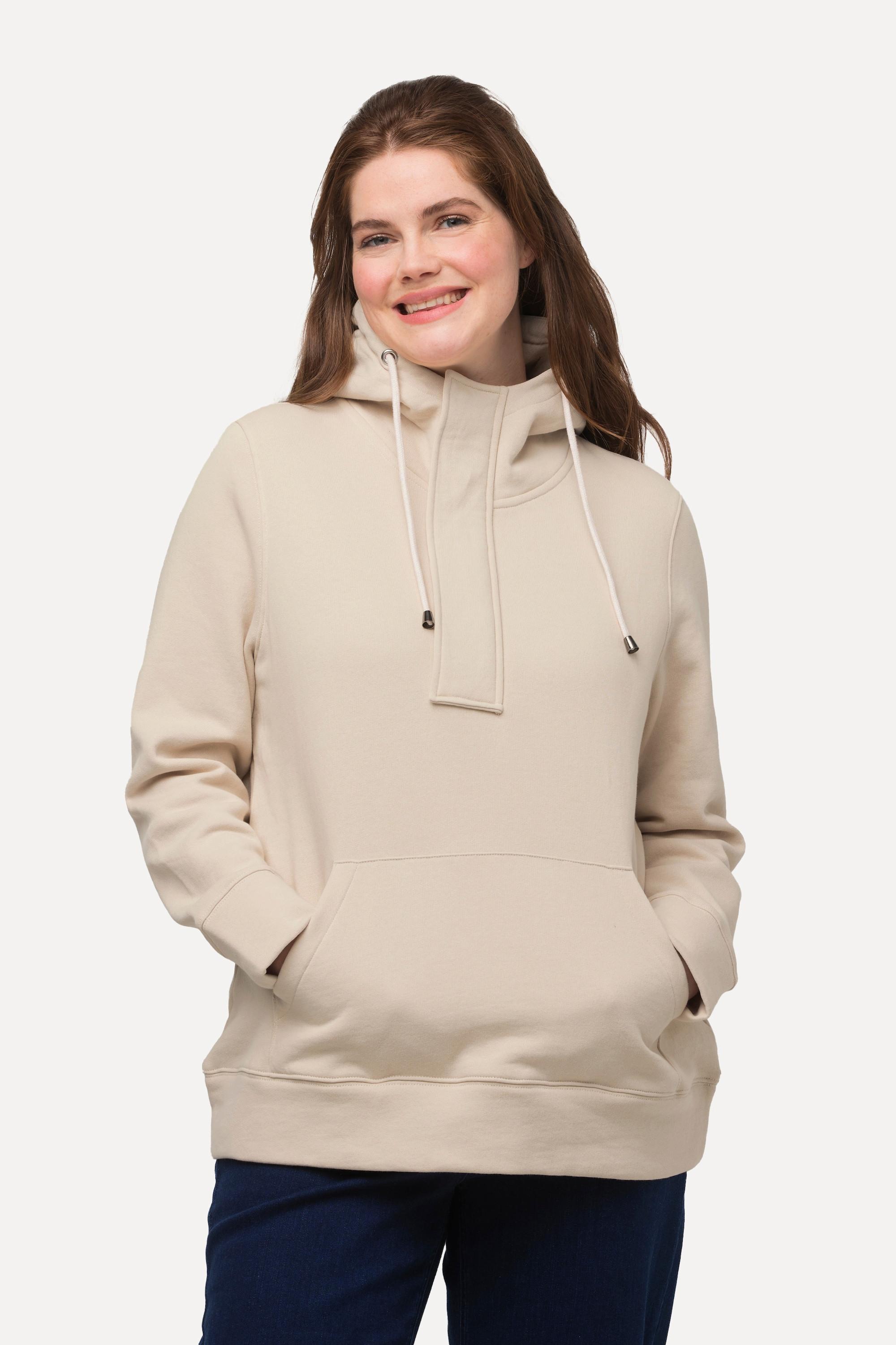 Ulla Popken Hoodie, Zipper, Kapuze, Langarm, Biobaumwolle