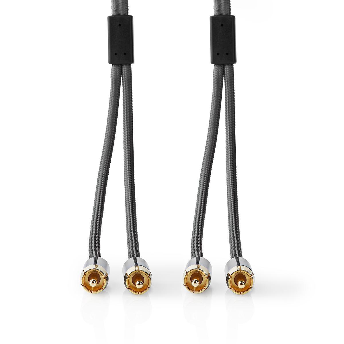Nedis Stereo-Audiokabel | 2x RCA-Stecker | 2x RCA-Stecker | Vergoldet | 2,00 m | Rund | Grau / Grau mit Metall | Karton mit Sichtfenster