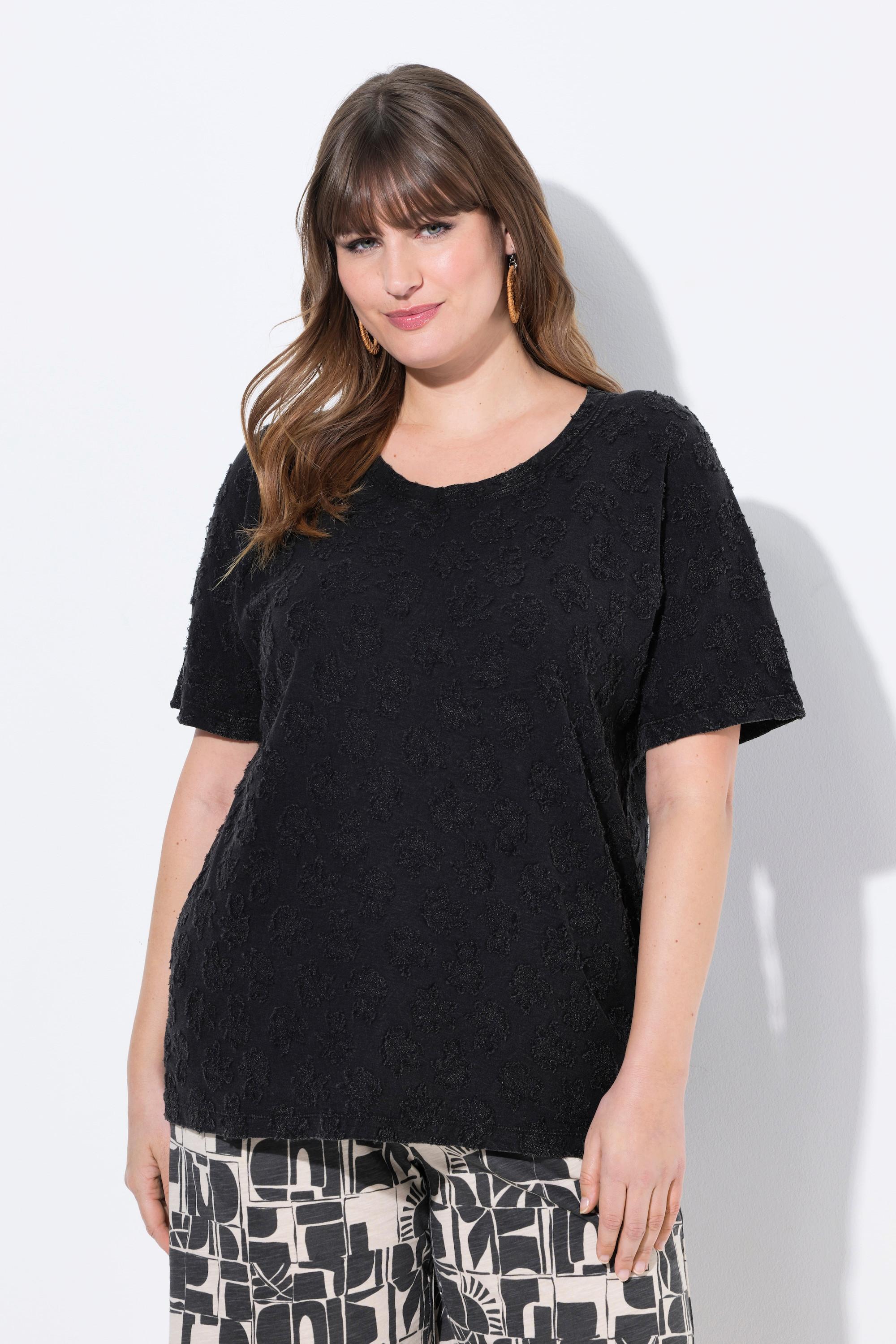 Ulla Popken T-Shirt 3D Struktur Rundhals Halbarm