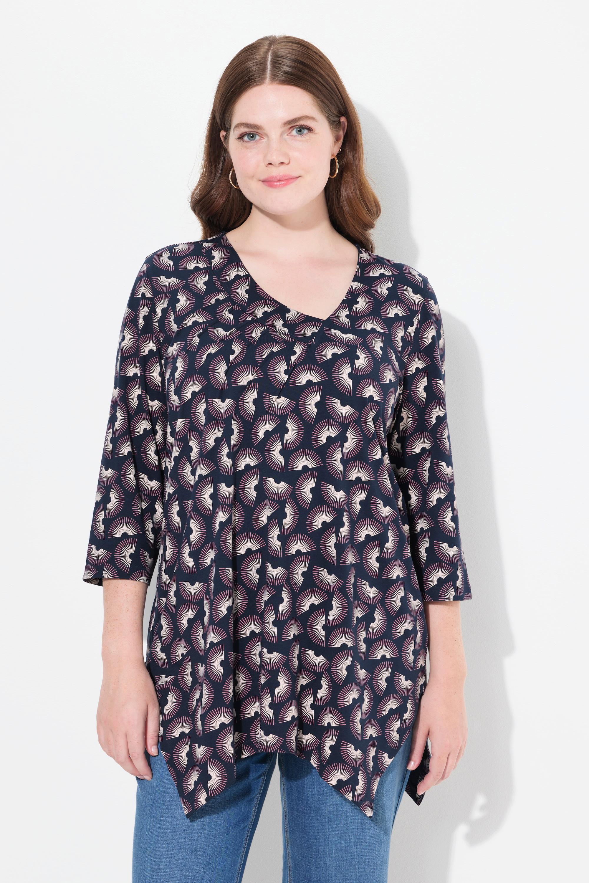 Ulla Popken A-Linie V-Ausschnitt 3/4-Arm Biobaumwoll-Shirt