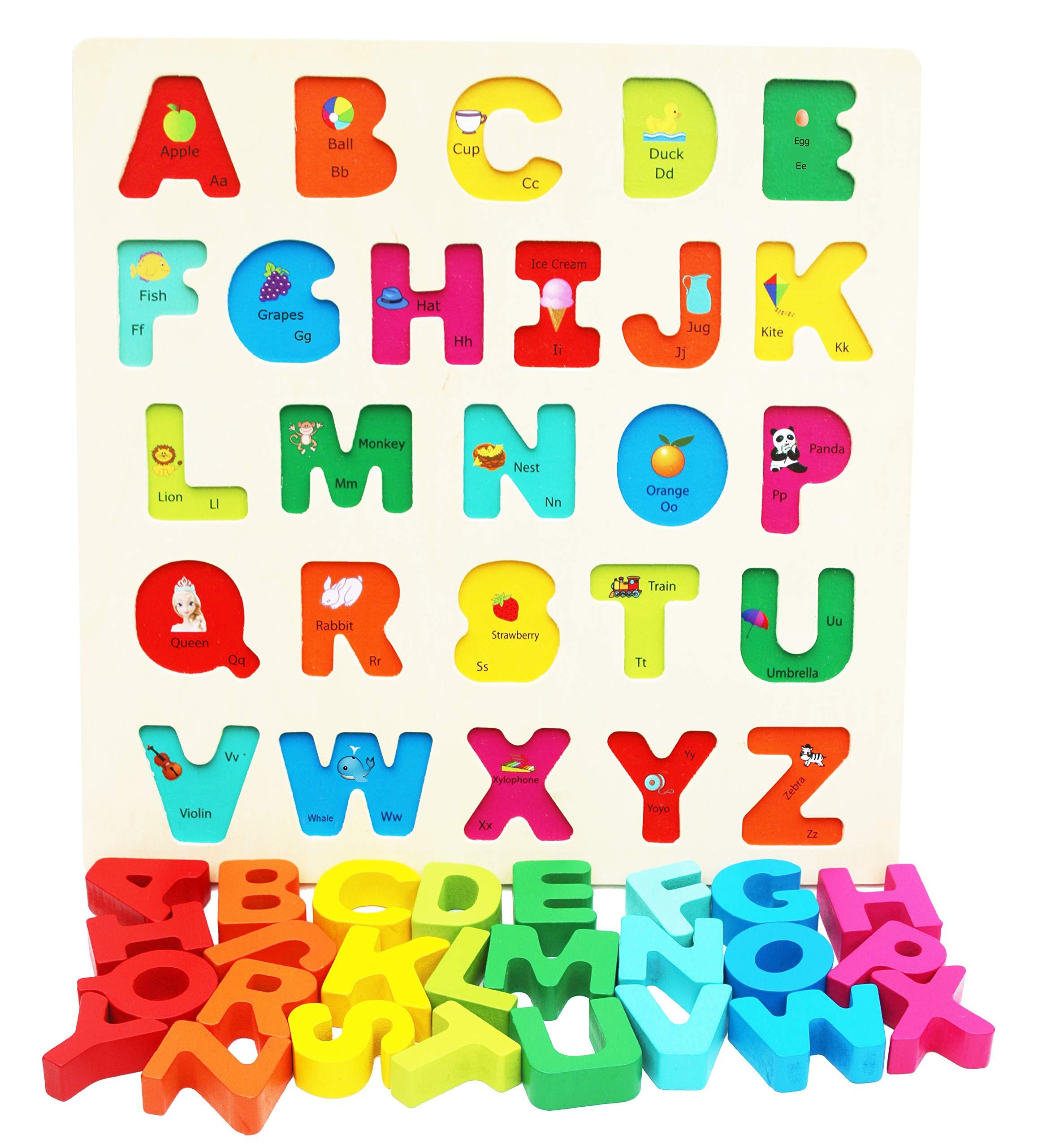 Activity-board Alphabetisches Holzspielzeug für Kleinkinder - Spielbrett mit großen Buchstaben und englischen Vokabeln - Holzpuzzle