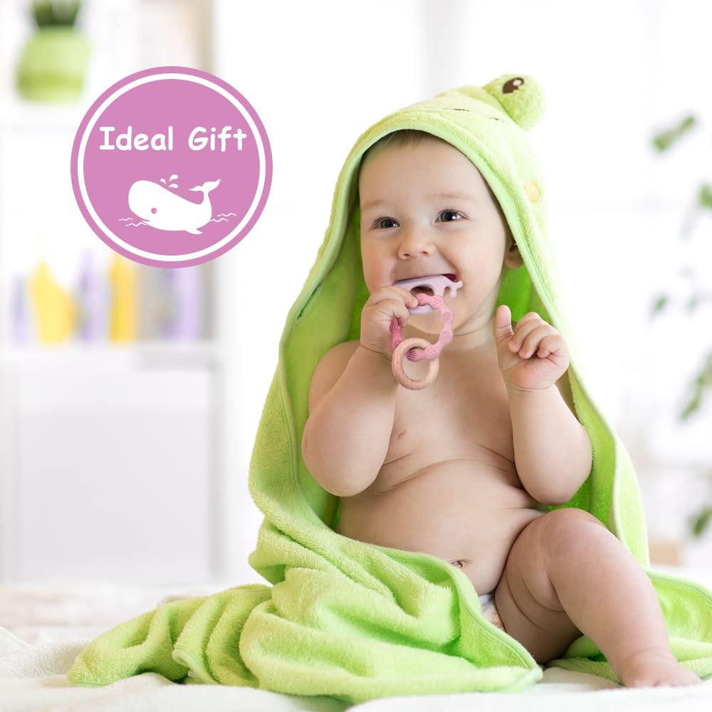 Activity-board Beißring für Babys, Beißring-Spielzeug aus Silikon und Holzringen, Baby-Beißhilfe BPA-frei, schmerzlinderndes Beißzubehör